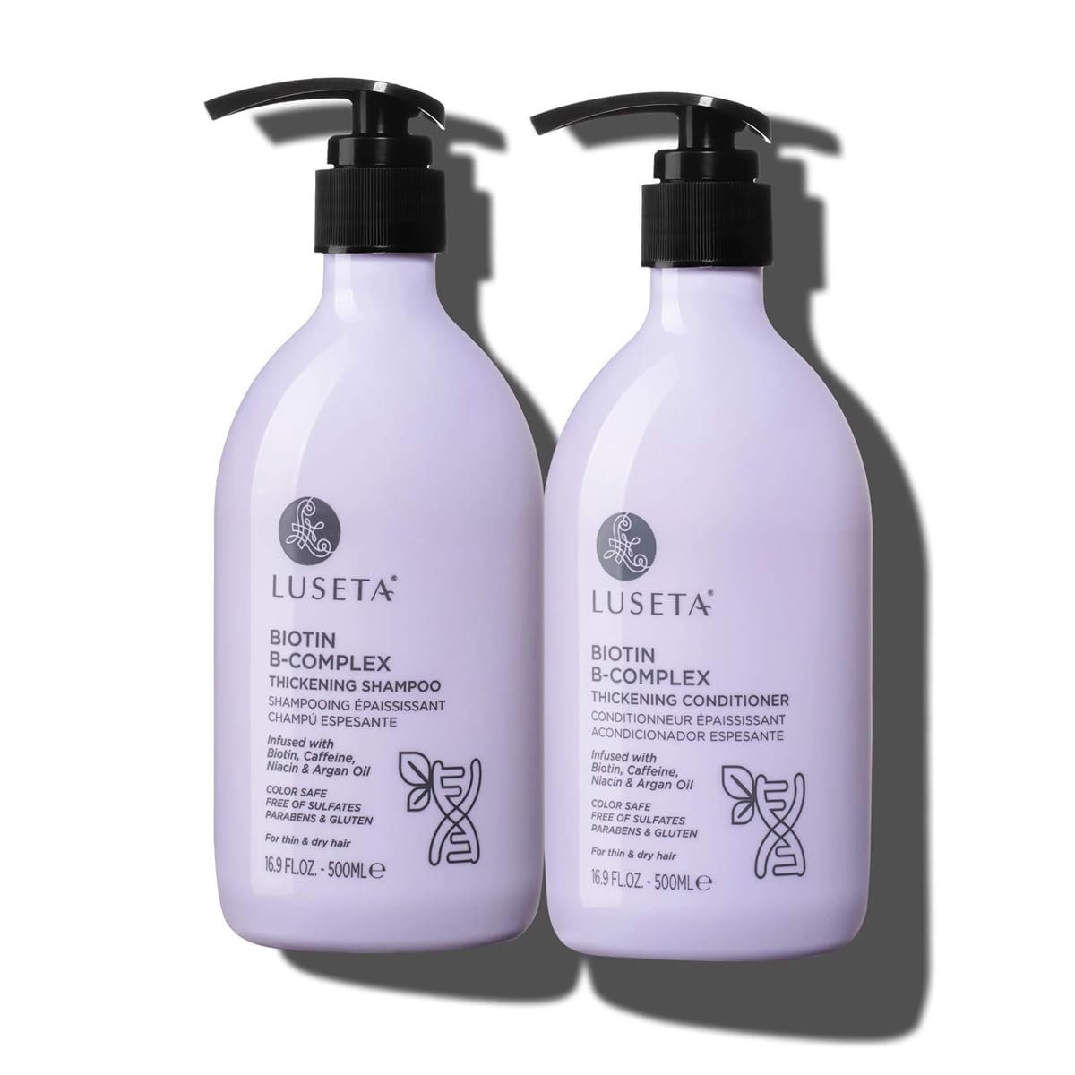 LUSETA Thickening & Hair Strengthening Care- Biotin B-Complex Shampoo and Conditioner Set for Thinning Hair. Routine Volumizing Formula with Niacin, Caffeine & Argan Oil, for Women and Men, 2 x 16.9oz
