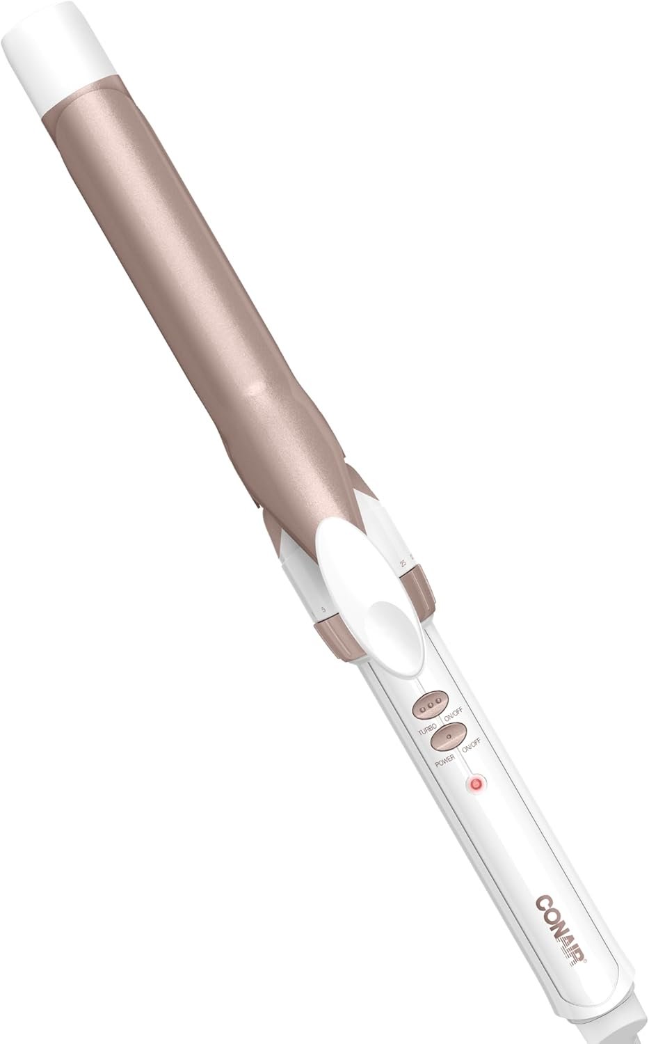 Conair Double Ceramic 1-Inch Curling Iron, Classic Curls for All Hair Types, 30 Heat Settings up to 400°F, Dual Voltage, Auto-Off, White/Rose Gold, CD701GNR