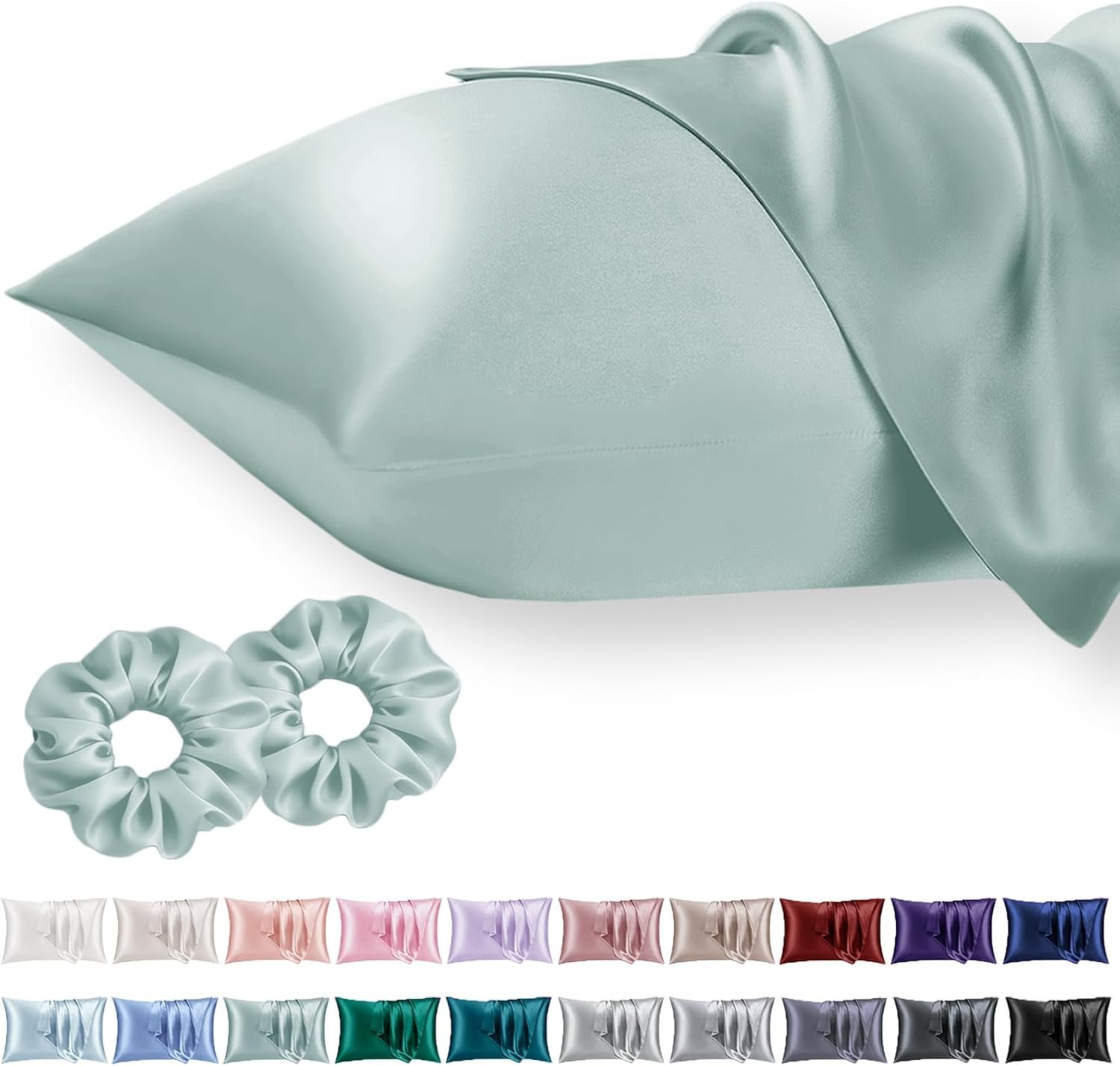 Queen Satin Pillowcase for Hair 2pc,Similar to Silk Pillow Cases,Easier Care Than Silk Pillowcase,Gifts for Women Men,Sage Green,20×30 & Envelope Closure and 2 Satin Scrunchies