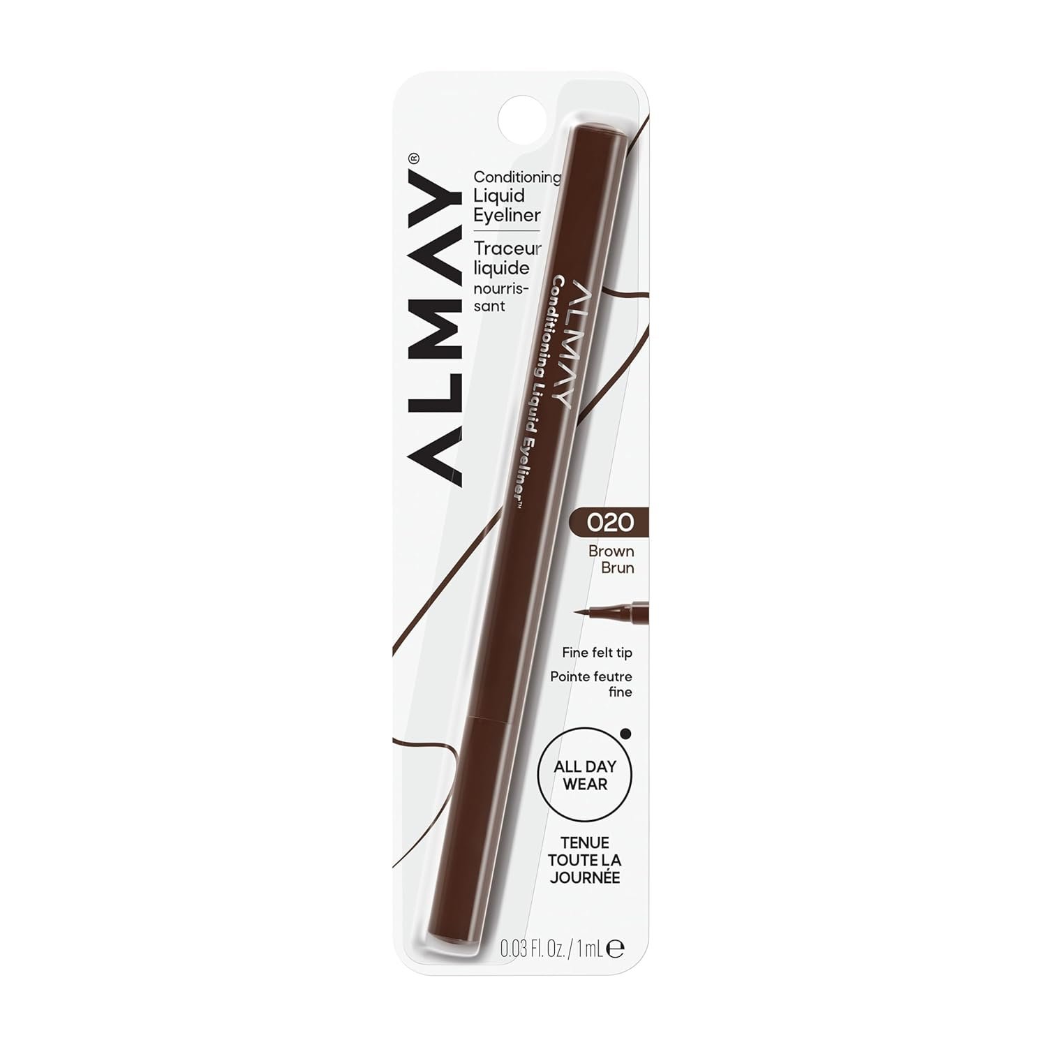 Almay Conditioning Liquid Liner, Precision Felt Tip Eyeliner, Waterproof, Hypoallergenic, Vegan, Cruelty-Free Makeup, 20 Brown