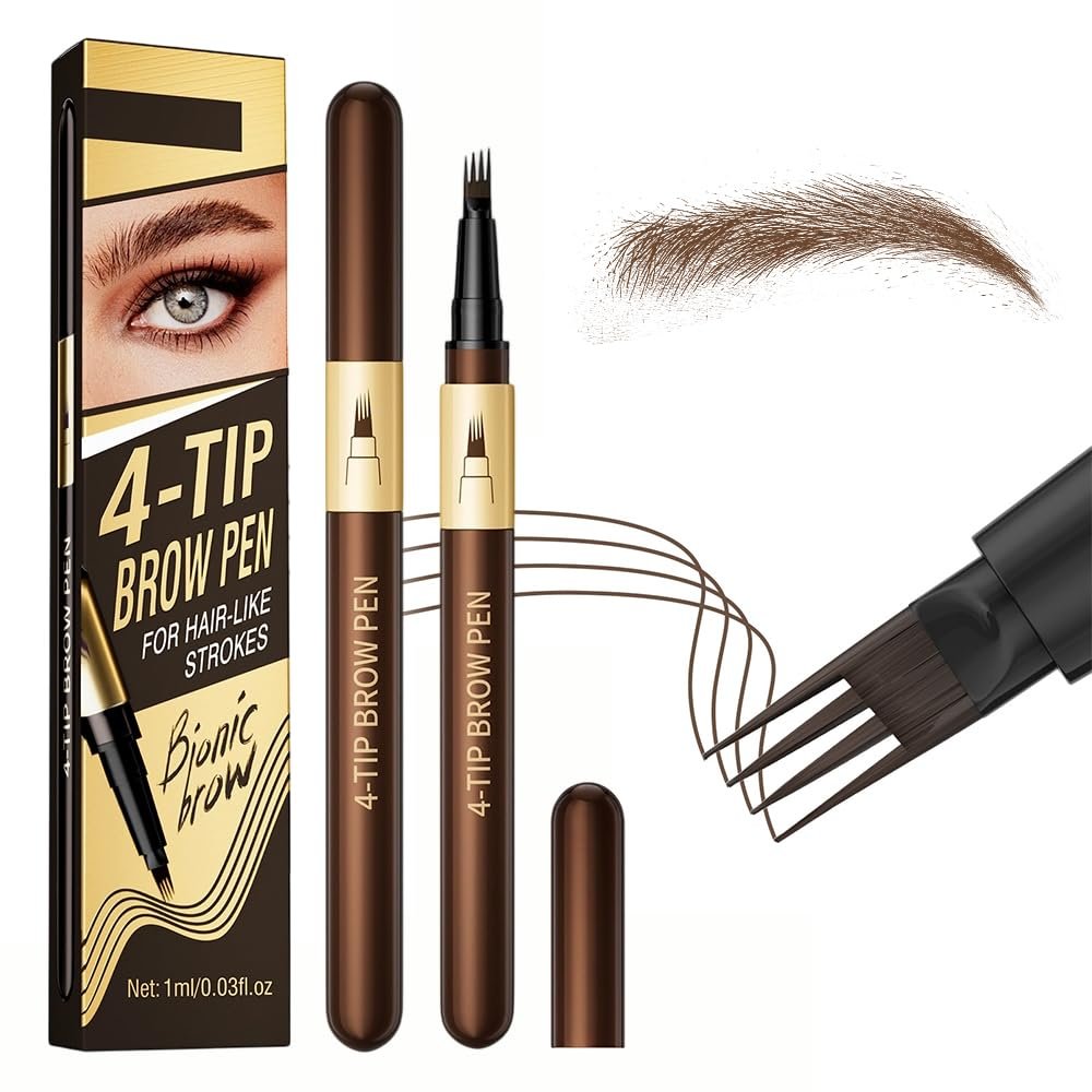 2Pcs Waterproof 4-Tip Microblading Eyebrow Pen for Busy Women & Makeup Lovers, Say Goodbye to Sparse Brows, Natural Hair-Like Strokes All Day, Smudge-Proof & Long-Lasting (Dark Brown)