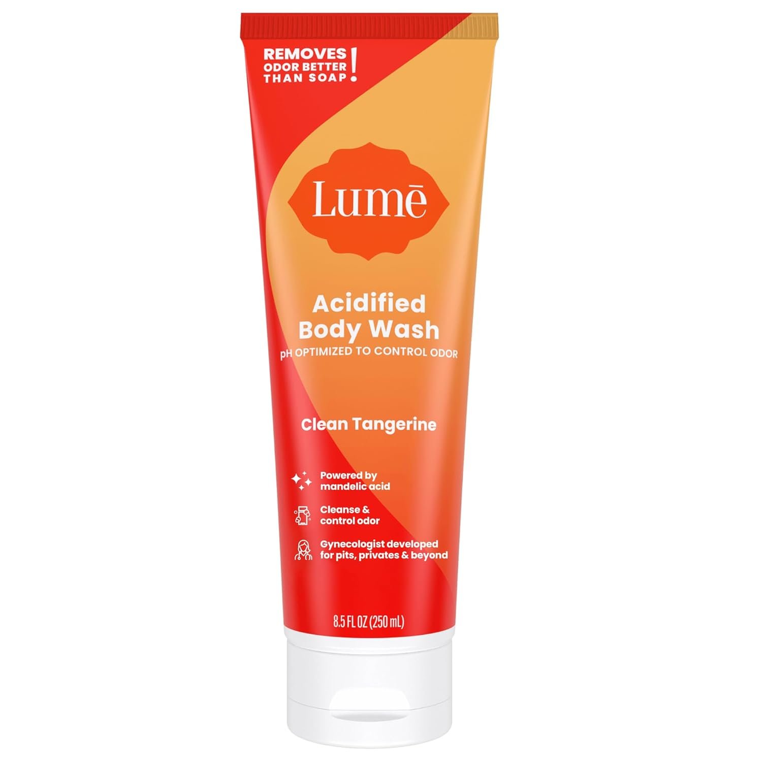 Lume Acidified Body Wash – 24 Hour Odor Control – Removes Odor Better than Soap – Moisturizing Formula – SLS Free, Paraben Free – Safe For Sensitive Skin – 8.5 ounce (Clean Tangerine)