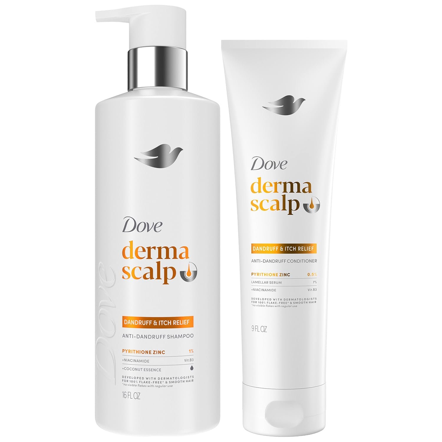 Dove Shampoo and Conditioner Set – DermaCare Scalp Dryness & Itch Relief, Pyrithione Zinc Shampoo and Conditioner, Anti-Dandruff, Anti-Frizz, Smoothing Hair Care, 12 Oz (2 Piece Set)