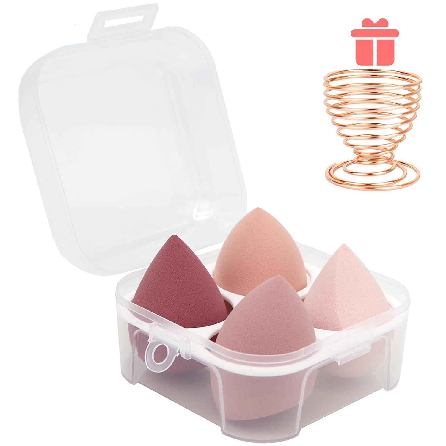 Makeup Sponges Set – Beauty sponges Blending Blenders with 1 Holder and Egg Case, Flawless for Cream, Powder and Liquid (Pink, 4Pcs+1Holder+ case)