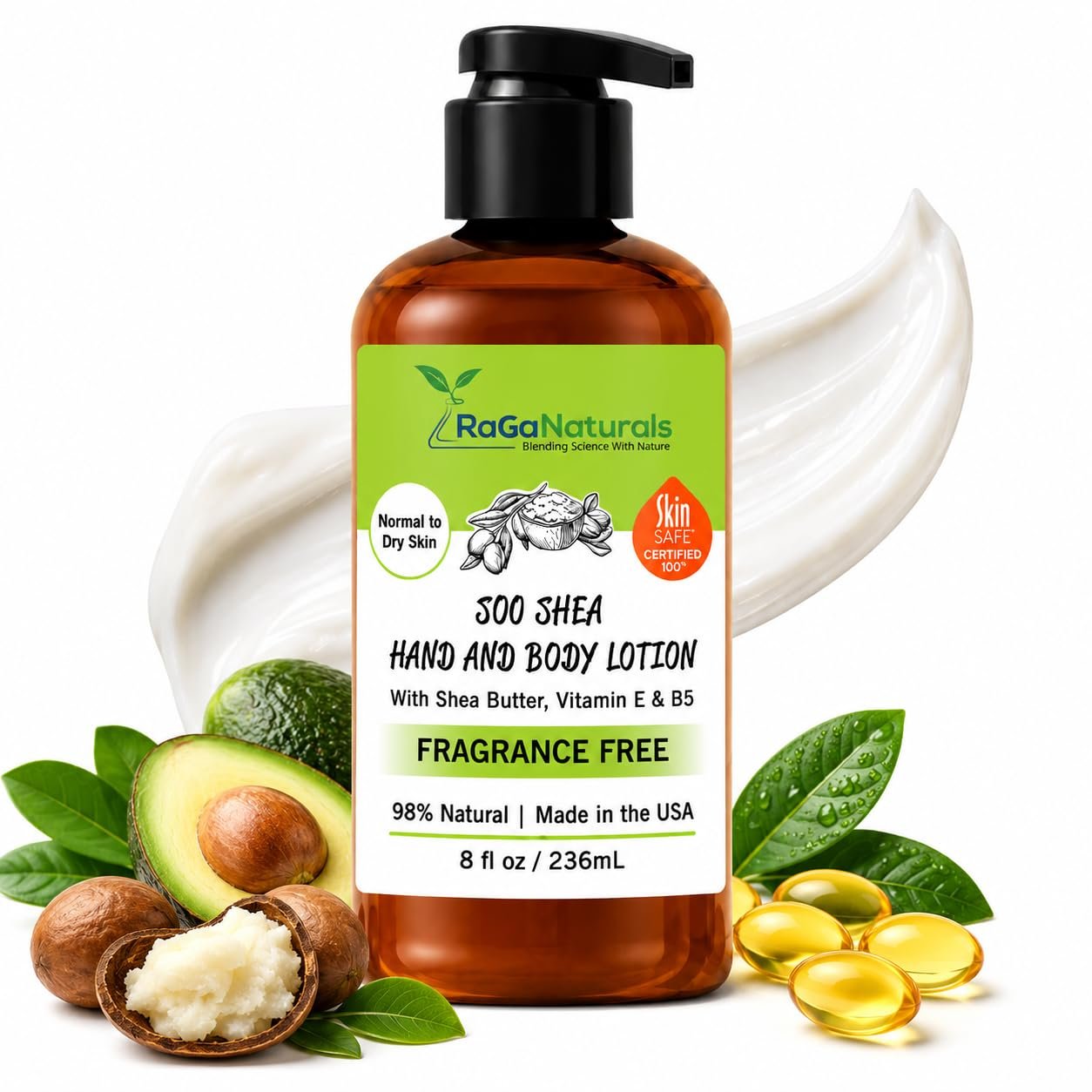 RaGaNaturals Natural Unscented Body Lotion for Dry Skin with Shea Butter and Vitamin E & B5 – Hydrating, Nourishing, Fragrance Free Hand Moisturizer With Organic Essence – For Women, Men, Kids – 8 Oz