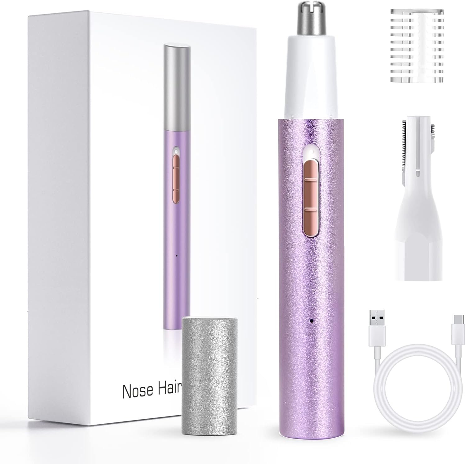 Ginity Ear and Nose Hair Trimmer for Women & Men, 2-in-1 Rechargeable Painless Facial & Eyebrow Hair Remover Tool, Electric Clipper with Dual-Edge Blades, Easy to Clean(Pink)