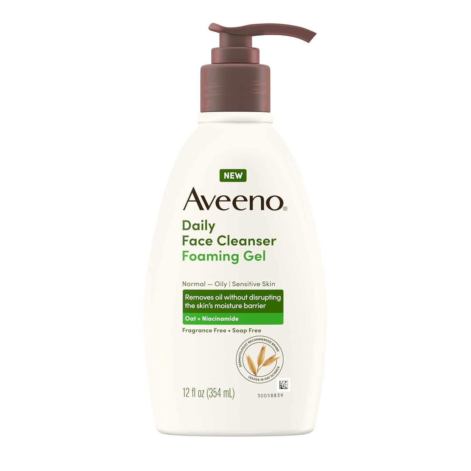 Aveeno Daily Foaming Gel Facial Cleanser for Normal to Oily or Sensitive Skin, Prebiotic Oat Formula, Fragrance-Free & Hypoallergenic, Free from Sulfates, Parabens, Dyes & Soap, 12 Fl Oz​