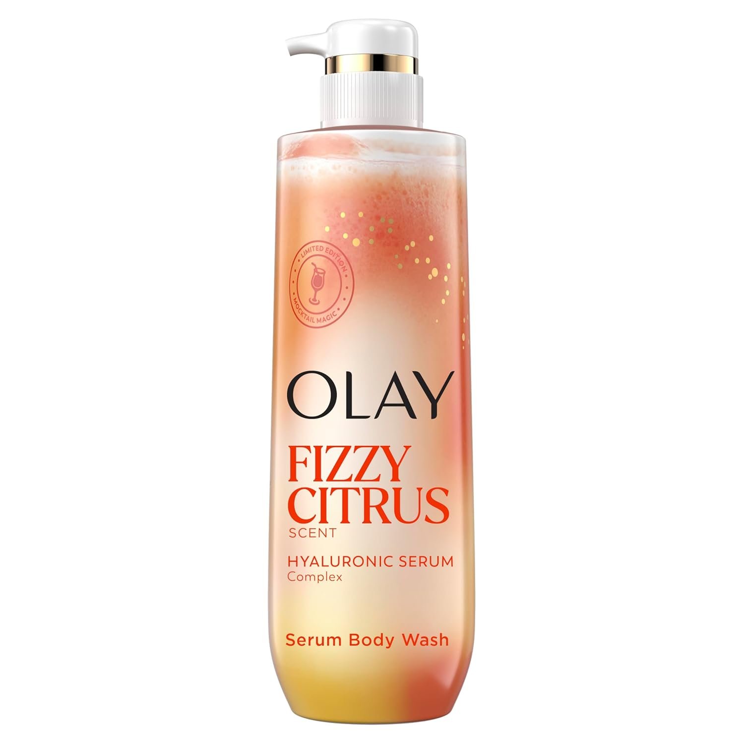 Olay Body Wash for Women, Intensely Hydrating, Pro-Hyaluronic Acid Serum Complex, Renews Moisture, Vitamin B3 Lameller Technology, For All Skin Types, Fizzy Citrus Scent, 20 fl oz