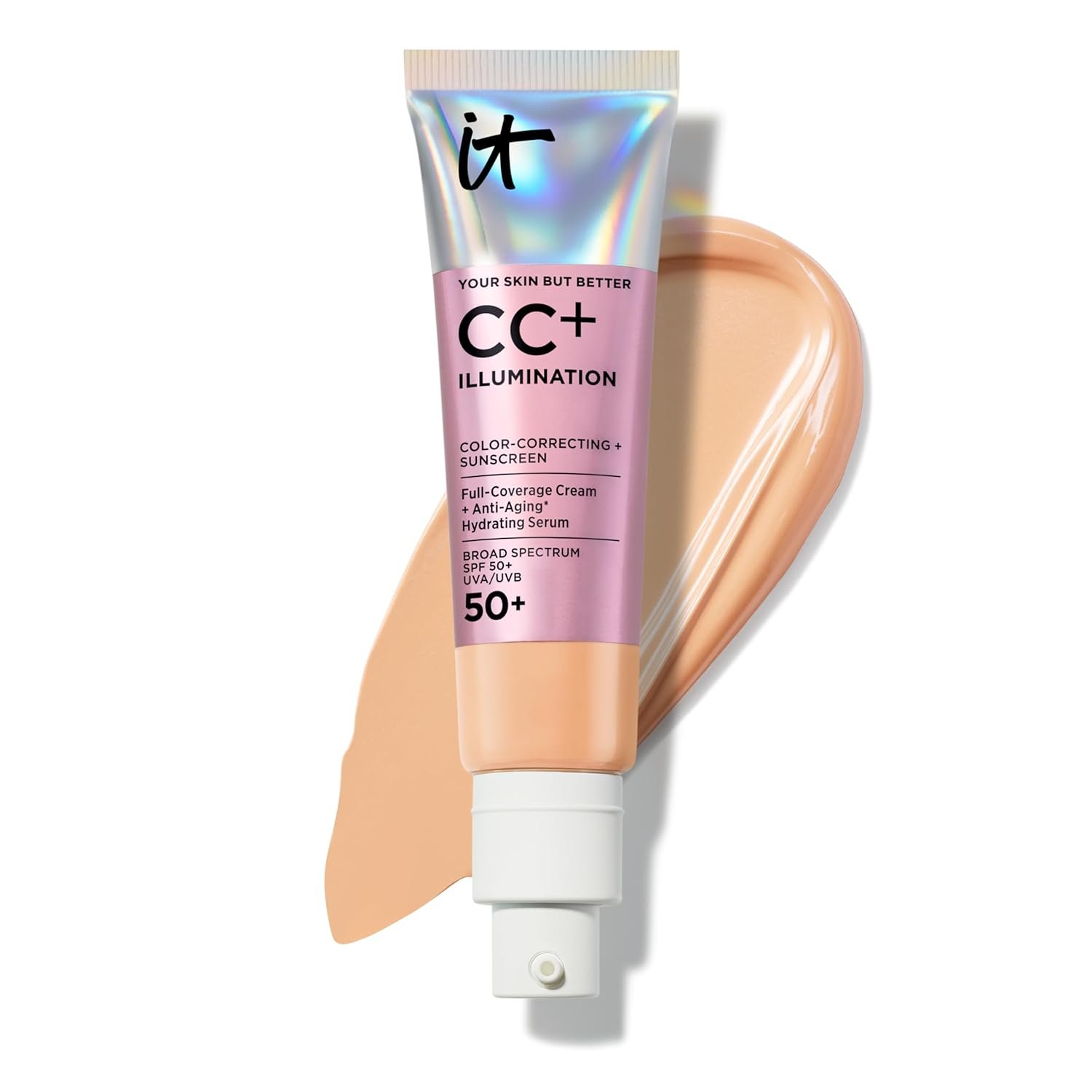 IT Cosmetics CC+ Cream Illumination (Medium) – Radiant Full Coverage Foundation With SPF 50+, Color Corrector & Hydrating Anti-Aging Serum, Hydrolyzed Collagen + Peptides – 1.08 fl oz
