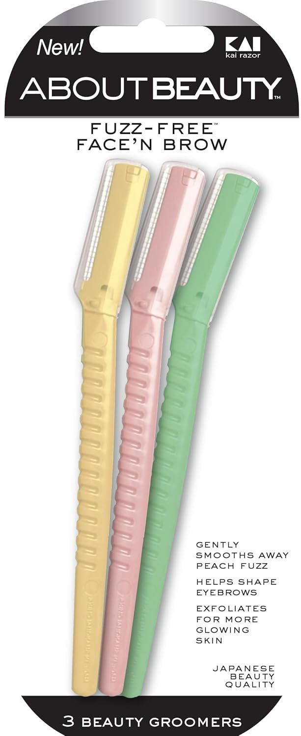 Face N Brow – 3 Beauty Groomers for Hair Removal, Ideal for Shaving, Exfoliating, Dermaplaning and Brow Shaping, Japanese Steel Gently Removes Facial Hair