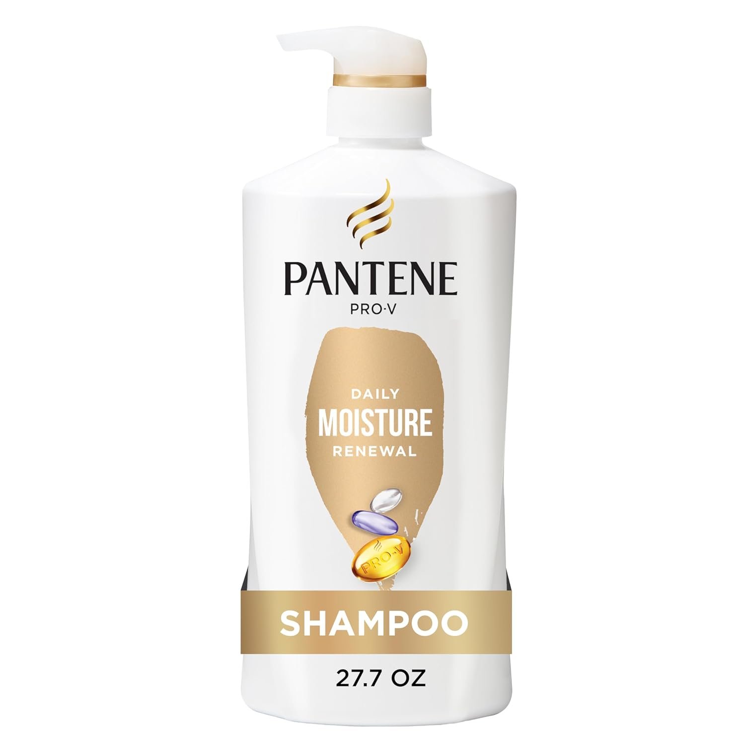 Pantene Shampoo, Daily Moisture Renewal – Pro-V Nutrients for Dry, Color-Treated, Straight to Curly Hair, 72-Hour Hydration & Softness, Paraben Free, Cleanses, Strengthens Bonds, 27.7 Fl Oz