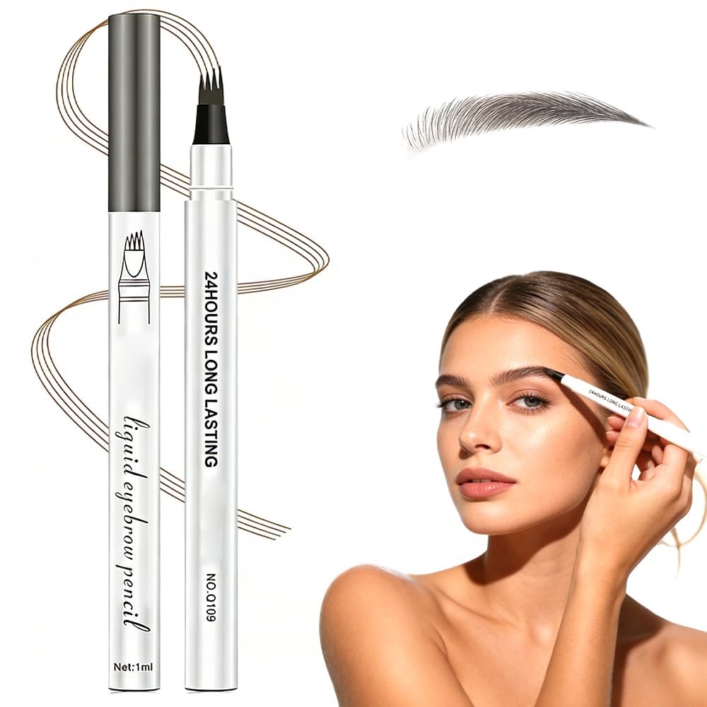 Microblading Eyebrow Pen, 2026 New 4-Tip 3D Eyebrow Pencil, Waterproof Long-Lasting Fine Stroke Contouring Pen, Natural Microblading Brow Pen for Daily Makeup (Light Brown)