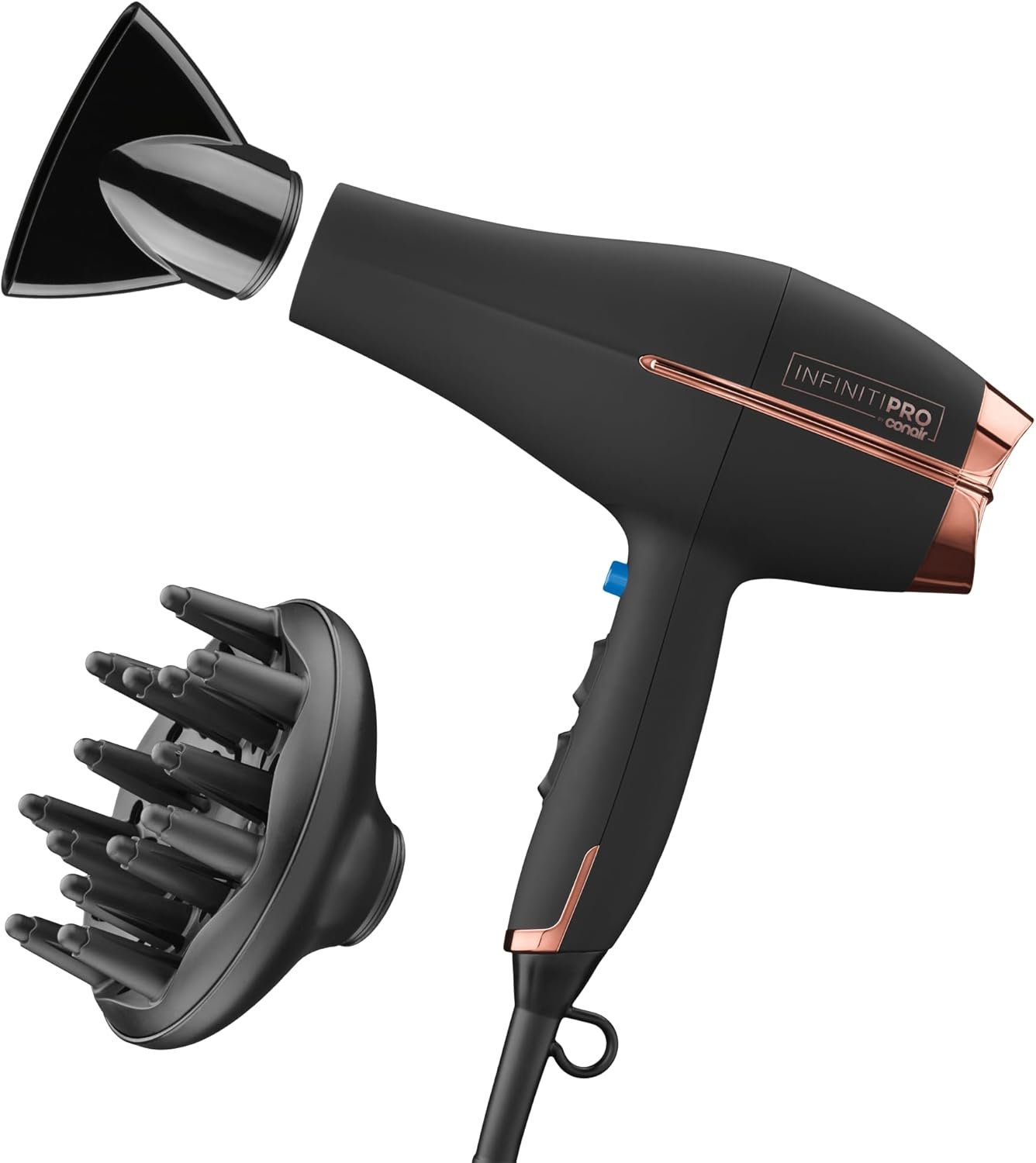 InfinitiPRO by Conair AC Motor Pro Hair Dryer, Ionic Ceramic Blow Dryer with Diffuser and Concentrator, Black, 650X​