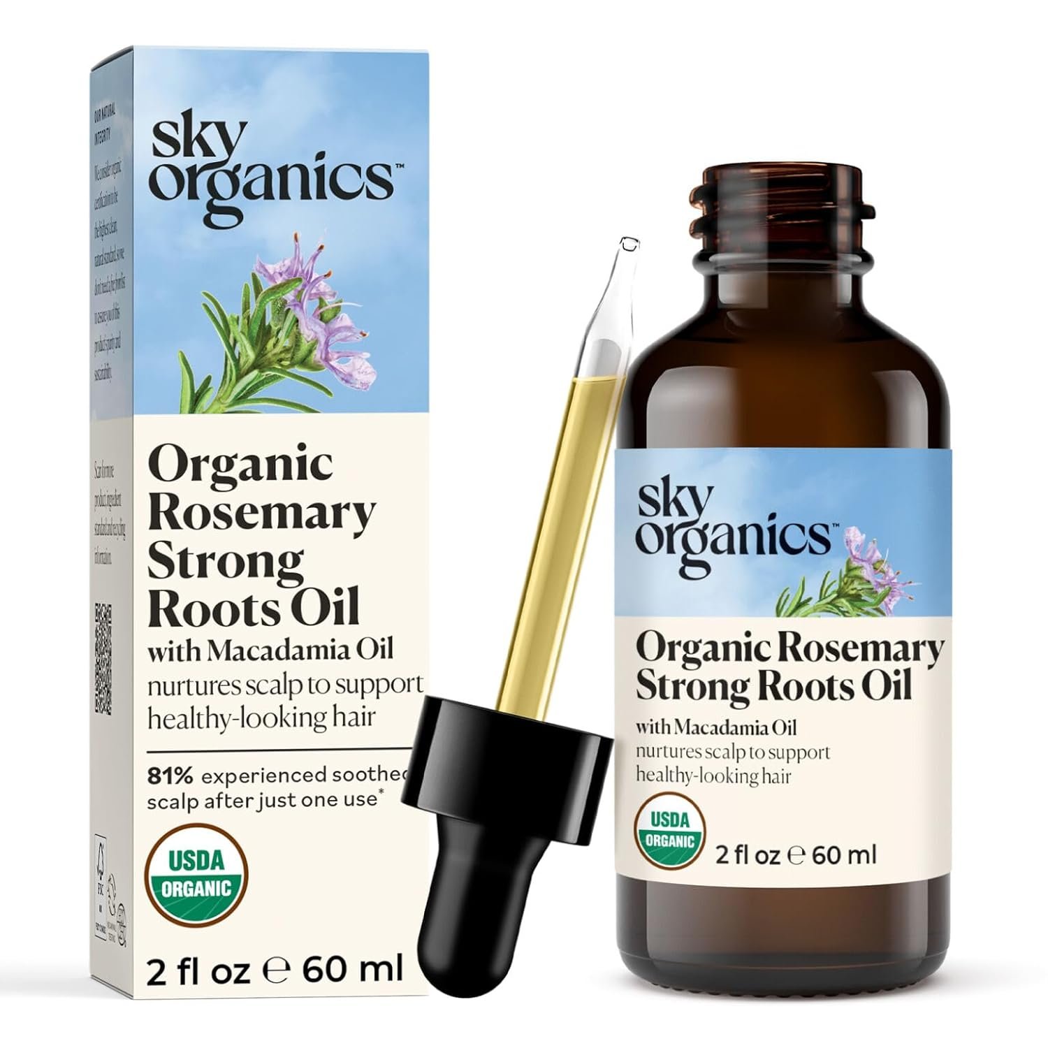 Sky Organics – Organic Rosemary Oil with Strong Roots – Hair Growth Serum with Macadamia, Jojoba & Essential Oils for Scalp – Natural Beauty and Hair Care – 2 fl oz
