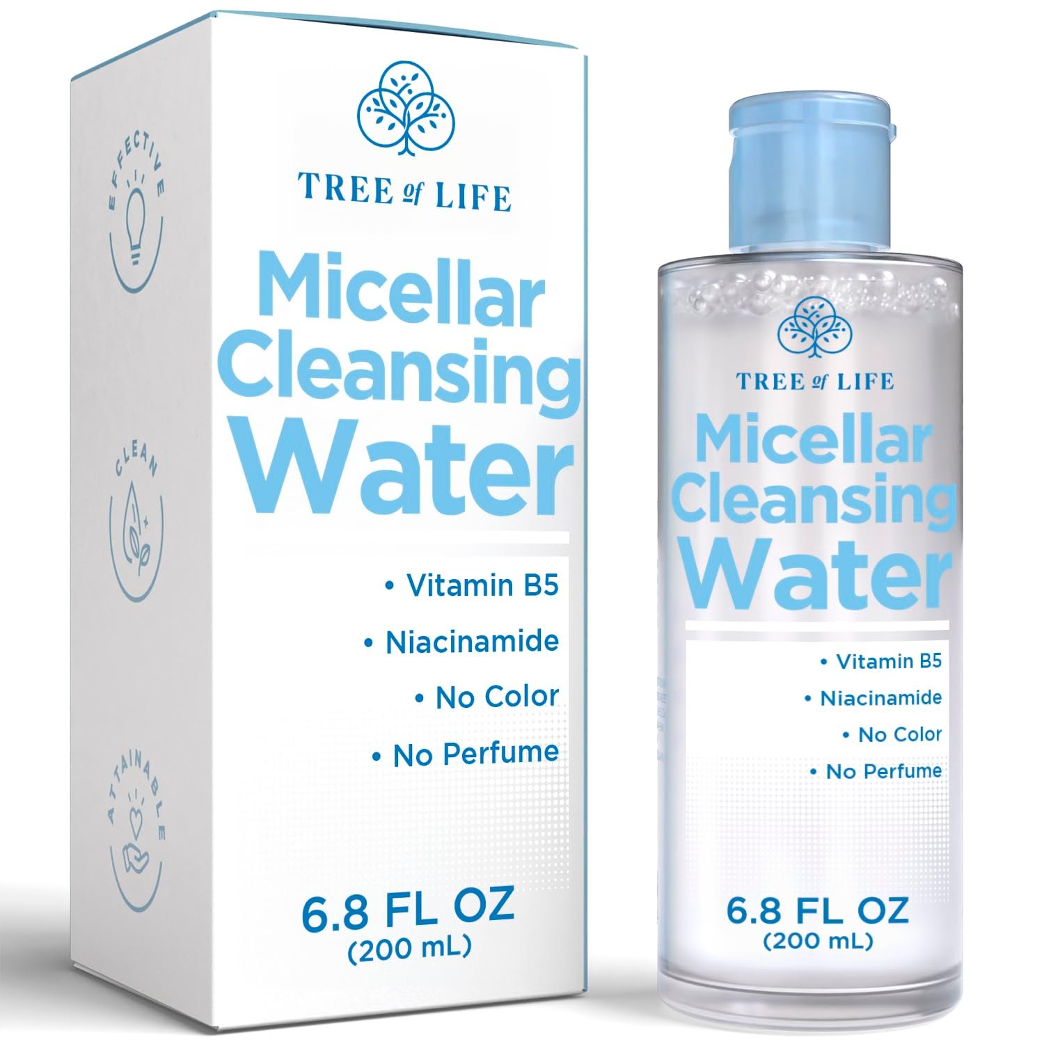 Micellar Cleansing Water (6.8fl oz) – Micellar Water Makeup Remover with Niacinamide, Vitamin B5, Glycerin – Eye Makeup Remover Liquid, No Rinse Needed