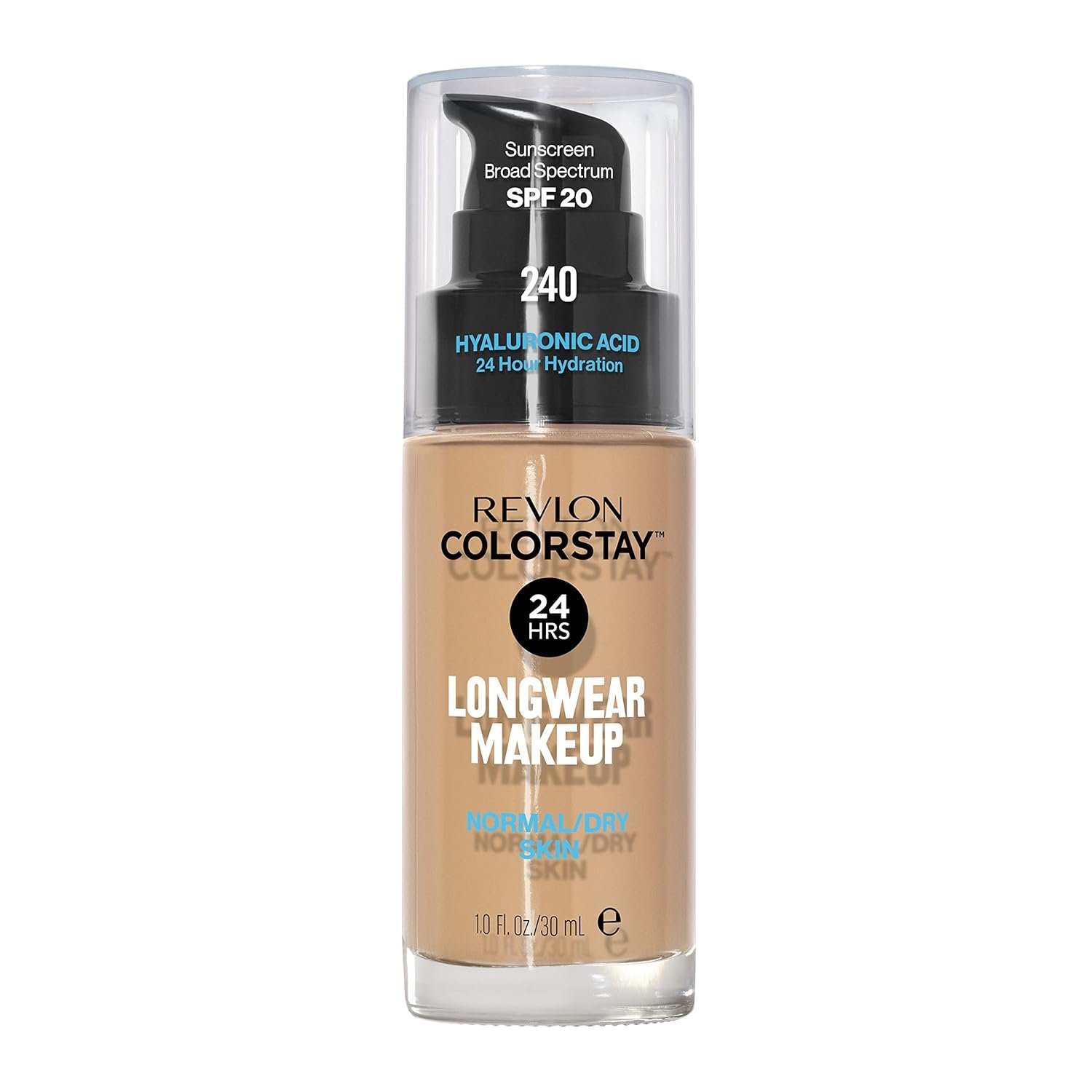 Revlon Liquid Foundation, ColorStay Face Makeup for Normal & Dry Skin, SPF 20, Longwear Medium-Full Coverage with Natural Finish, 240 Medium Beige, 1 Fl Oz