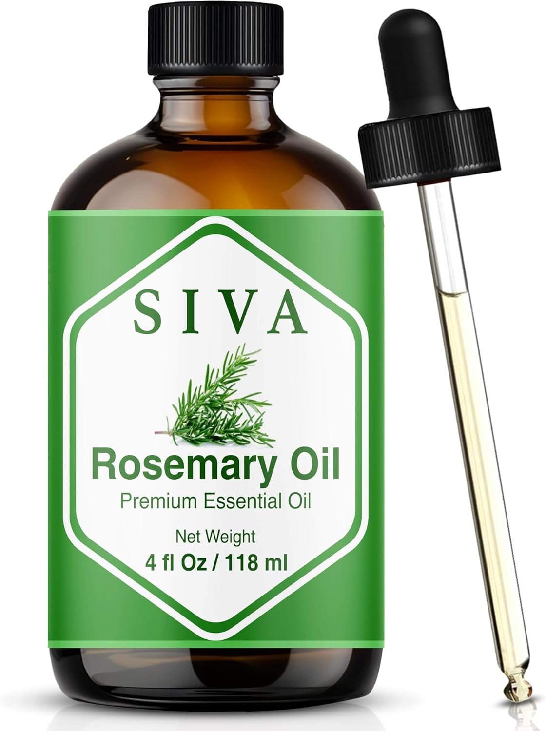 Siva Rosemary Essential Oil – 4 Fl Oz – 100% Natural Rosemary Oil – for Diffuser, Face, Skin Care, Aromatherapy, Hair Care, Scalp and Body Massage – with Dropper