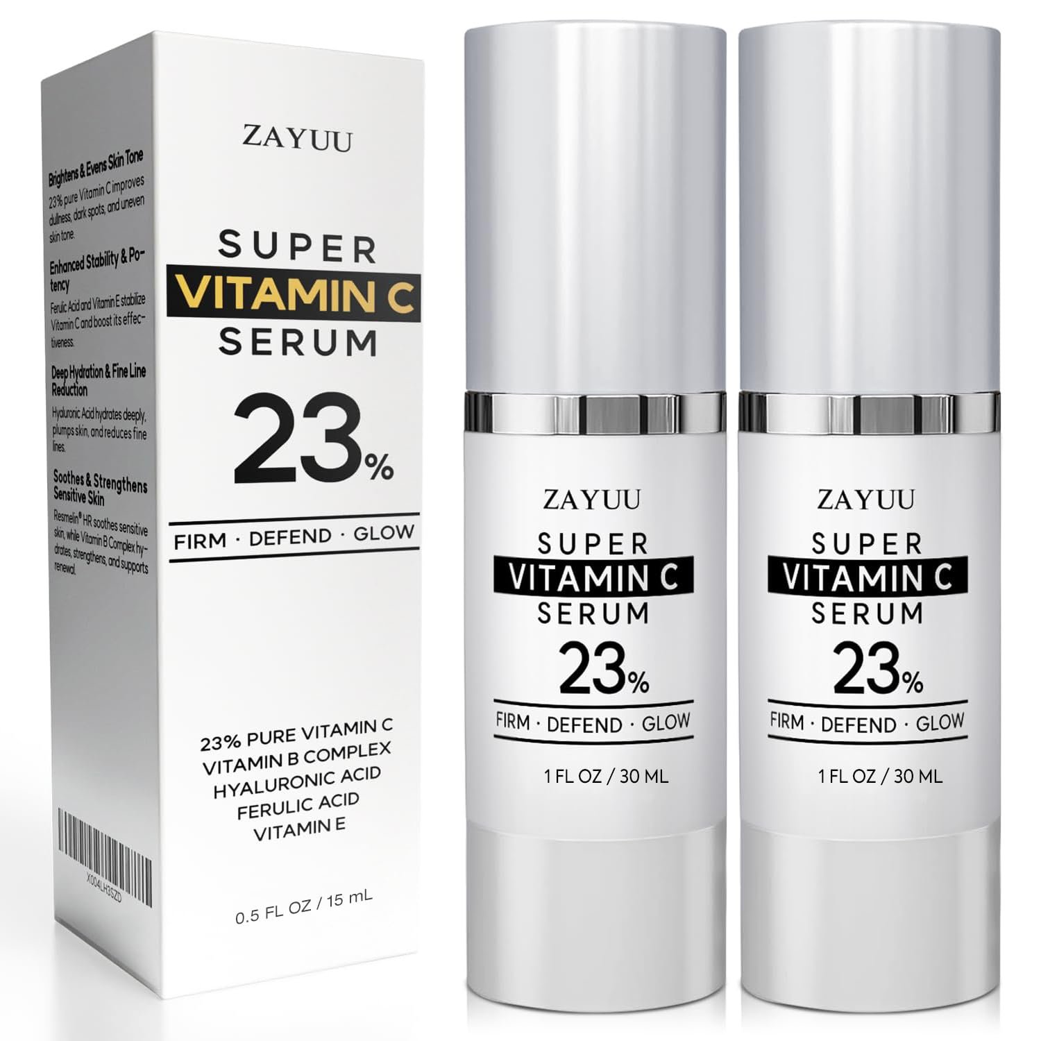 Super Korean Vitamin C Face Serum 23%: Brightening Hydrating Formula with Hyaluronic Acid, Vitamin E & Ferulic Acid — Anti-Aging Serum for Wrinkles, Dark Spots & Mature Skin (1 Fl Oz (Pack of 2))