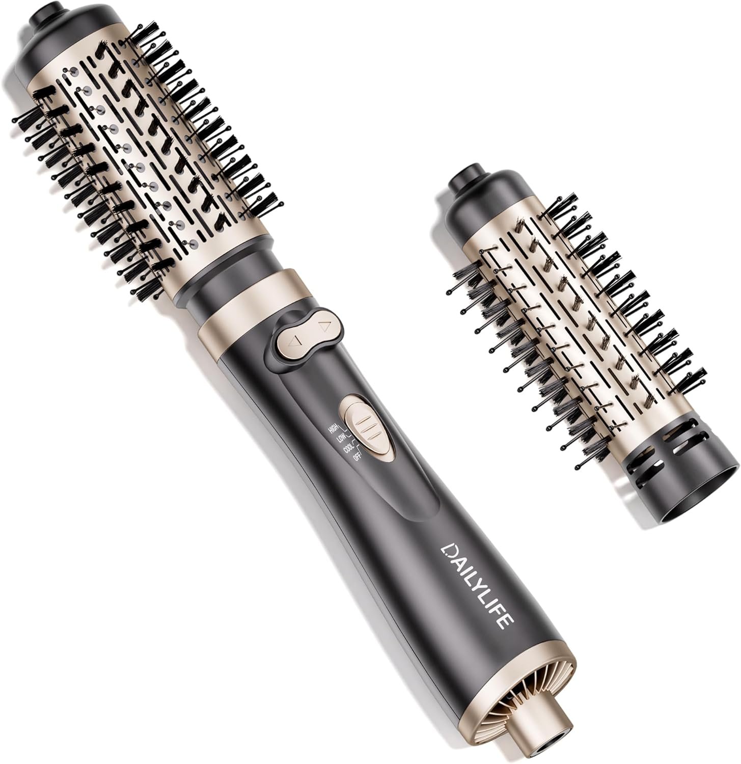 DAILYLIFE Rotating Hair Dryer Brush, Spinning Hair Dryer Brush and Hot Air Brush with 2 Brushes (1.5″ & 2″), ALCI Safety Plug and Ionic Technology, Glod