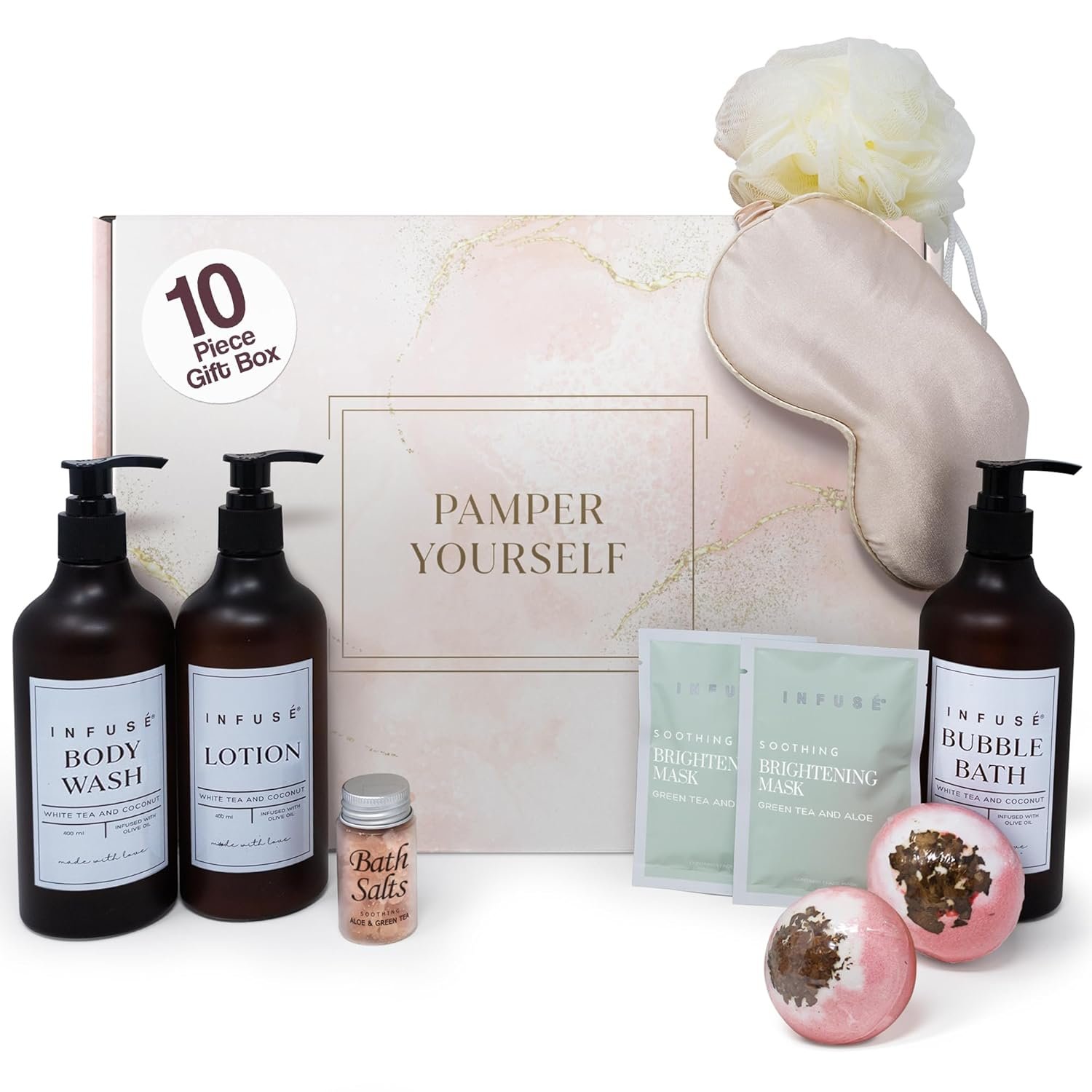 10-Piece Spa Gift Box for Women | Mother’s Day & Graduation Gift | Self-Care Set with Eye Mask, Loofa, Bath Bombs, Face Masks, Bubble Bath, Lotion, Body Wash & Bath Salt | Perfect Gift for Her