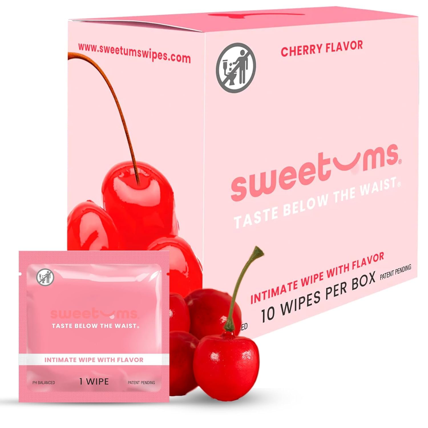 Sweetums Feminine Wipes For Women, Individually Wrapped – pH Balanced Flavored Intimate Wipes – Pack of 10 (Cherry)
