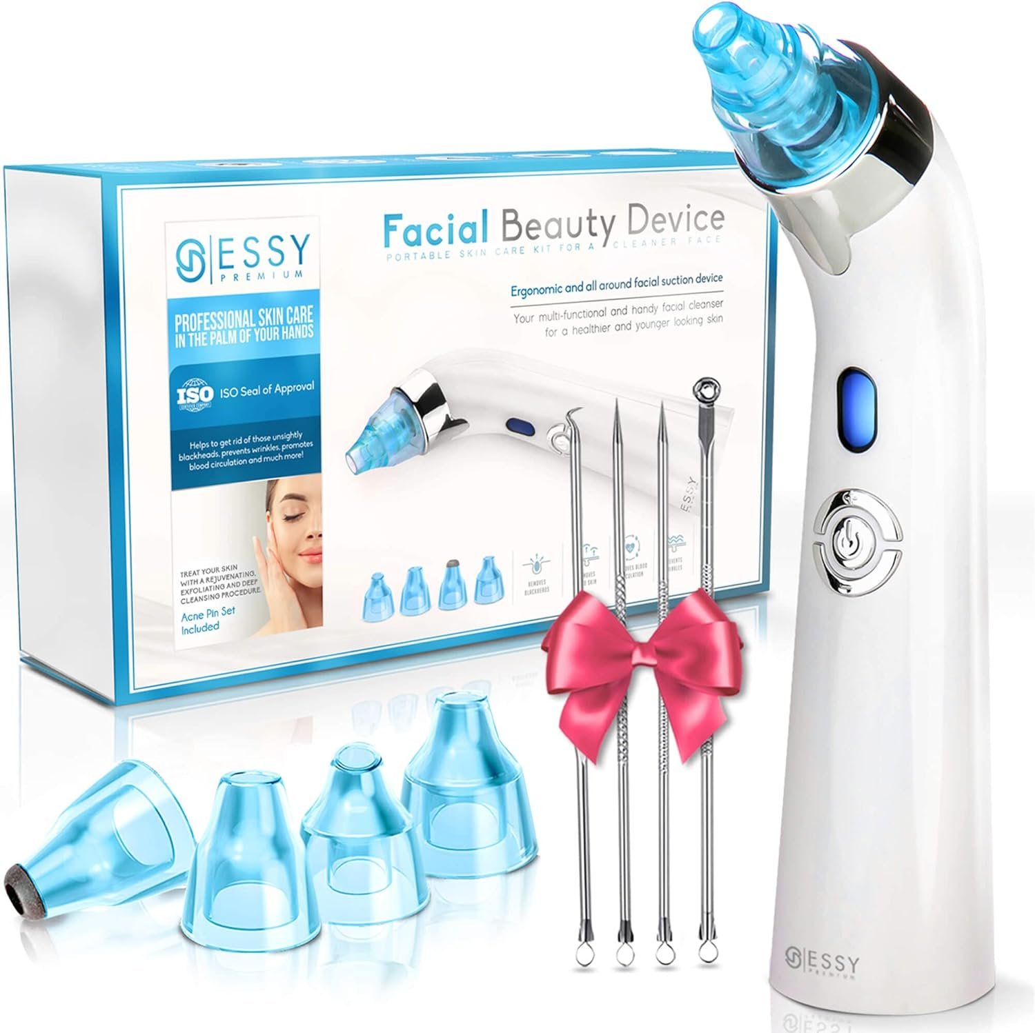 Essy Blackhead Remover & Pore Vacuum Cleaner for Face, Pimple Extractor & Skin Care Tool, Blackhead Remover for Nose Pore Extraction, Facial Tools to Pimple Sucker, Whitehead Vacuum Clean (Blue)
