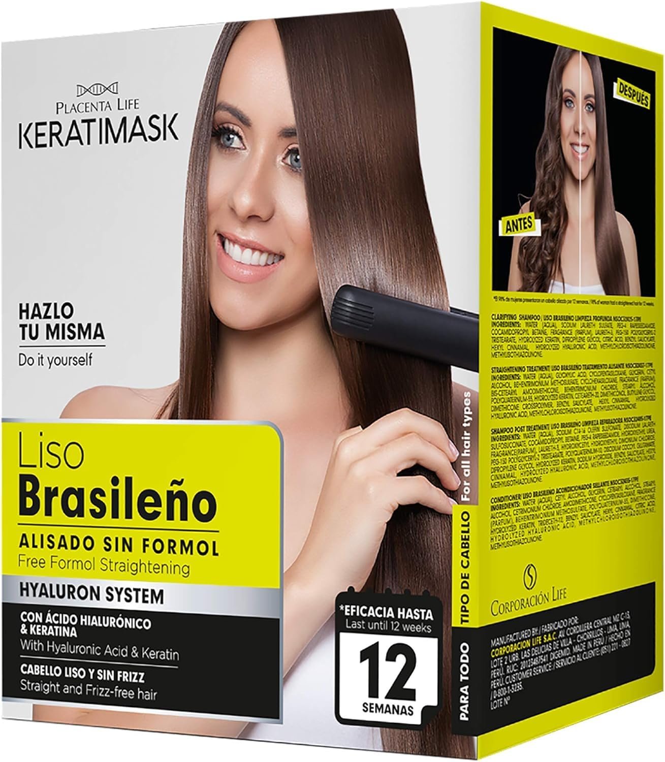 PLACENTA LIFE KERATIMASK Brazilian Straightening Kit with Keratin and Hyaluronic Acid – Keratin Treatment- Get a perfect smooth, shiny and silky- Formaldehyde FREE