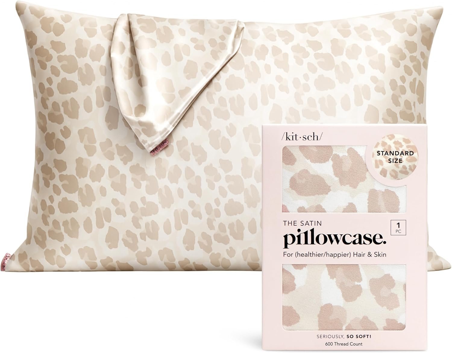 Kitsch Satin Pillowcase with Zipper for Hair & Skin – Softer Than Silk Pillow Cases, Smooth Cooling Satin Pillow Case, Wrinkle-Free, Machine Washable – Pillow Cases Standard Size 19×26 – Leopard