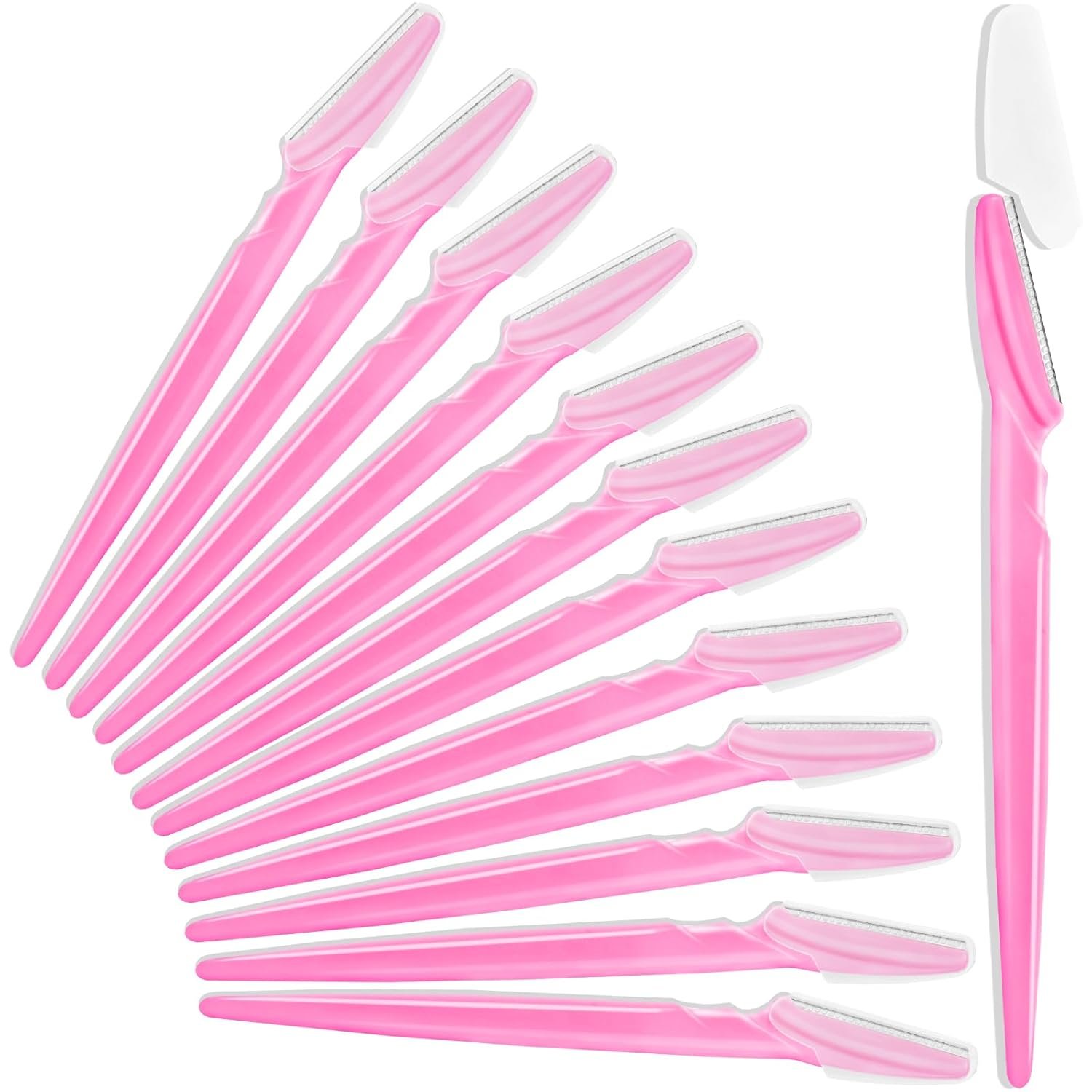 HFATMOS 12 Pcs Eyebrow Razors, Face Razors Multipurpose, Exfoliating Dermaplaning Tools, Eyebrow Trimmers Shaver with Protective Cover, Facial Hair Removal for Women Men Body Use (Pink)