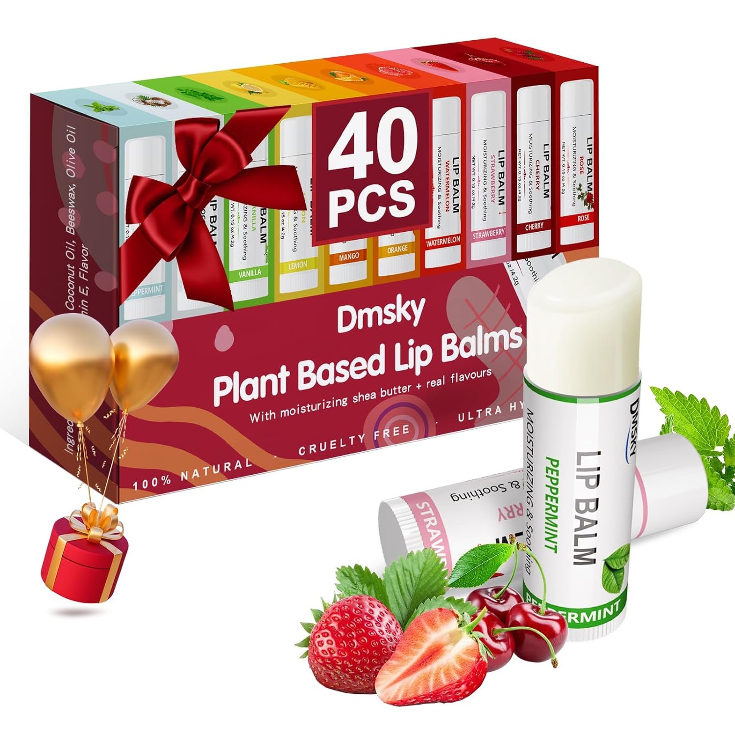 40 Pack Lip Balm Bulk, Fruit Lip Balm Variety Pack, Natural Moisturizing Balms for Dry Cracked Lips, Hydrating for Men Women Kids – 10 Flavors