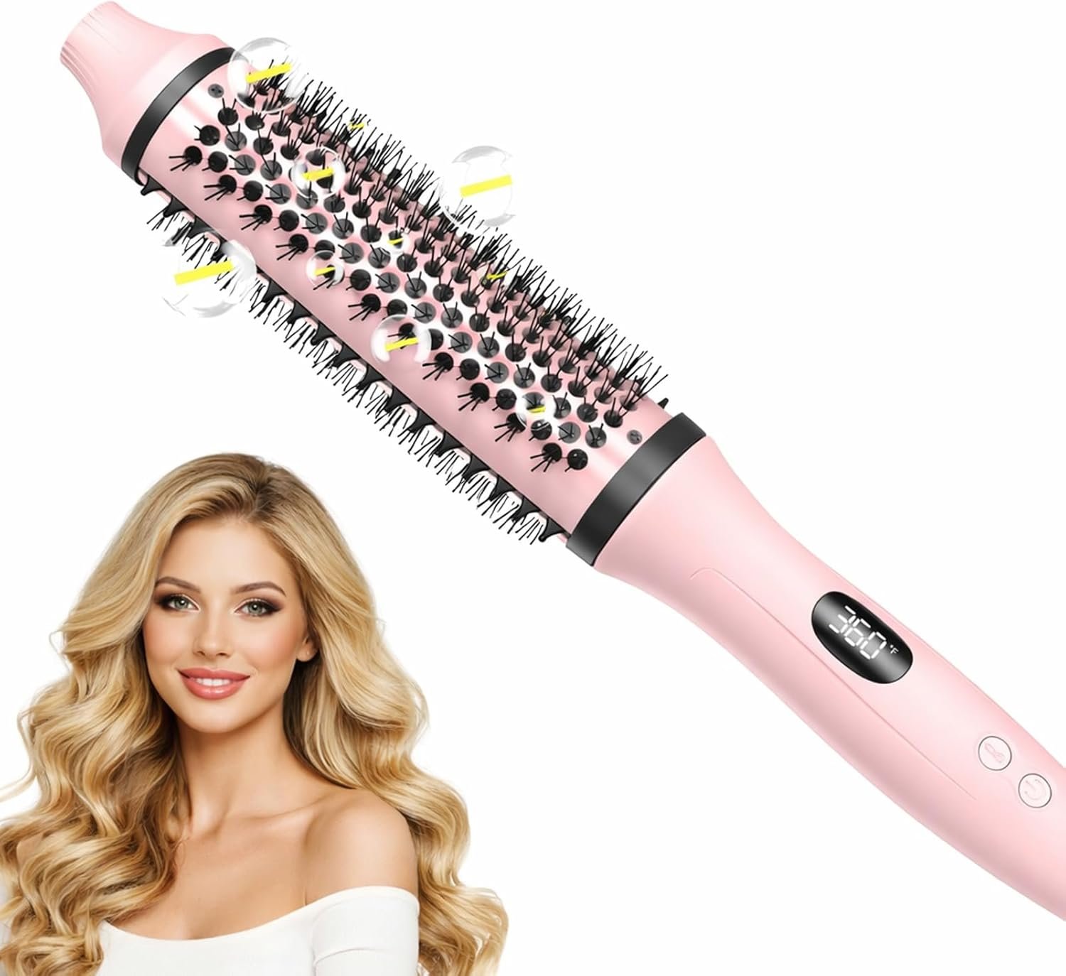 Bopcal Dual Voltage Thermal Brush, 1.5″ Heated Round Brush for Smooth Blowout Look, Hot Brush for Volume, Soft Curls & Polished Ends, Negative Ions, 6 Heat Settings, Auto Shut-Off