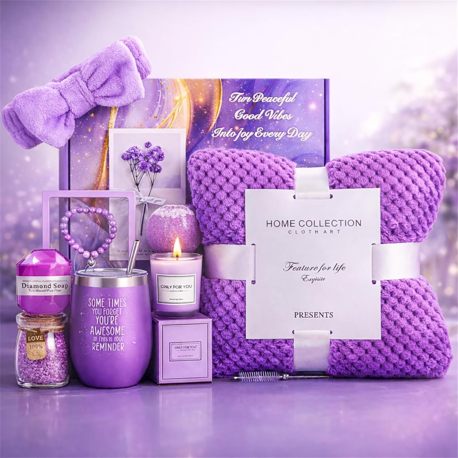 MEINESQIS Birthday Gifts for Women,Lavender Spa Gift Set with Cozy Flannel Blanket, Self Care Care Package Gift Box,Womens Gift Set, Wife, Sister, Best Friend, Girlfriend Gift