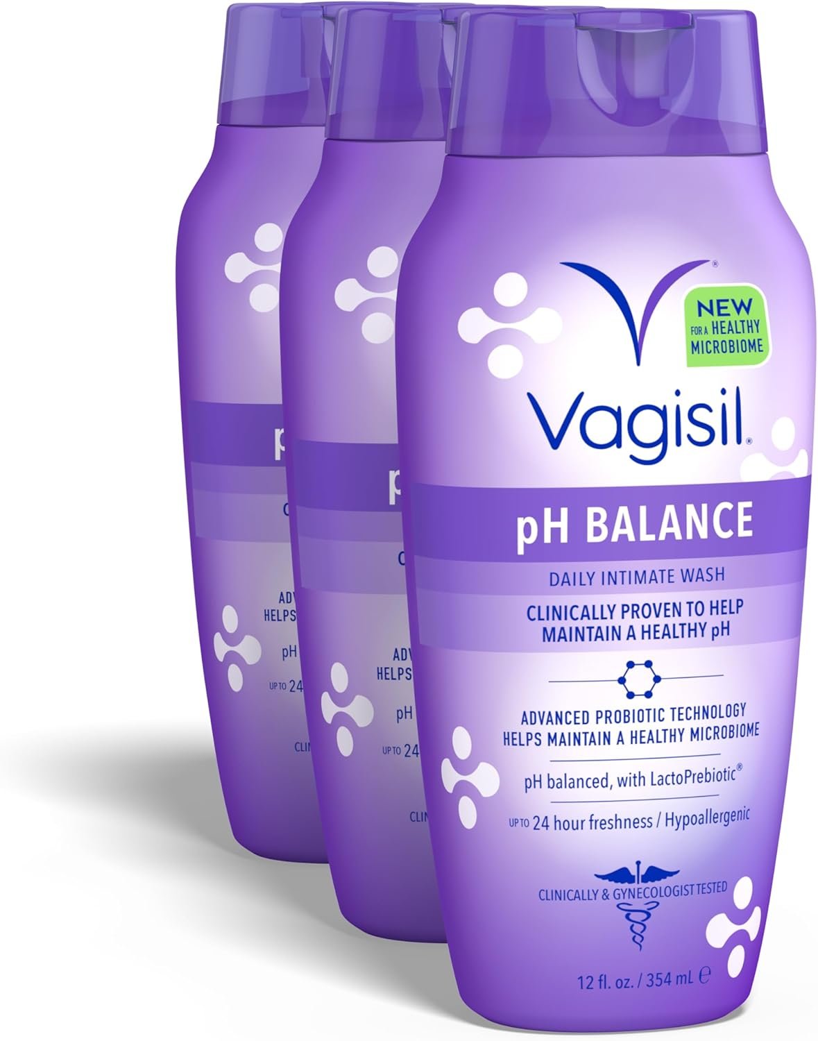 Vagisil Feminine Wash for Intimate Area Hygiene, pH Balance, Gynecologist Tested, Hypoallergenic, 12 oz, (Pack of 3)