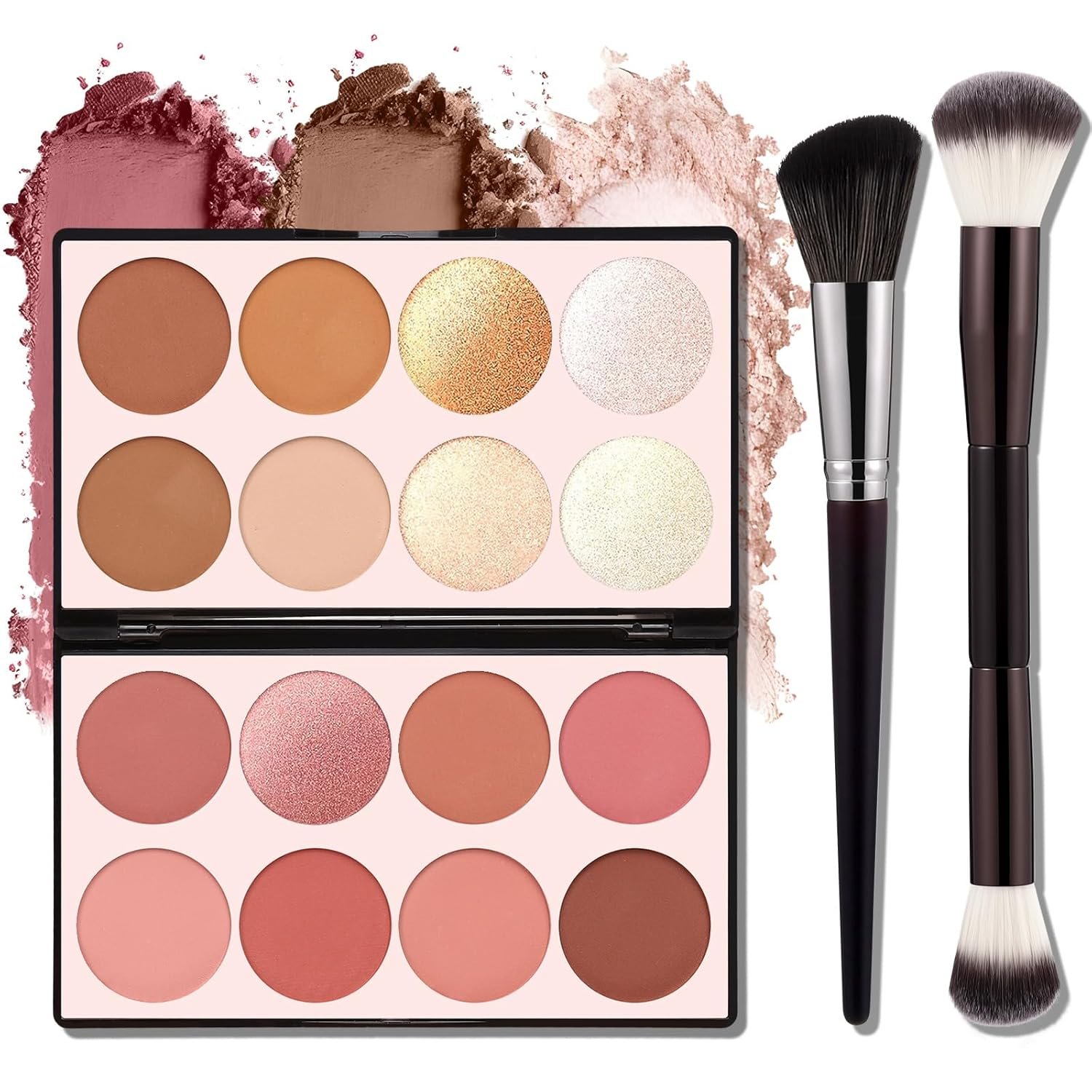 16 Color Contour Palette Makeup with 2 Brushes – Blush Highlighter Bronzer All-in-One Makeup Palette Contour Set – Face Cosmetics Gift, Holiday Beauty for Women (SET2)
