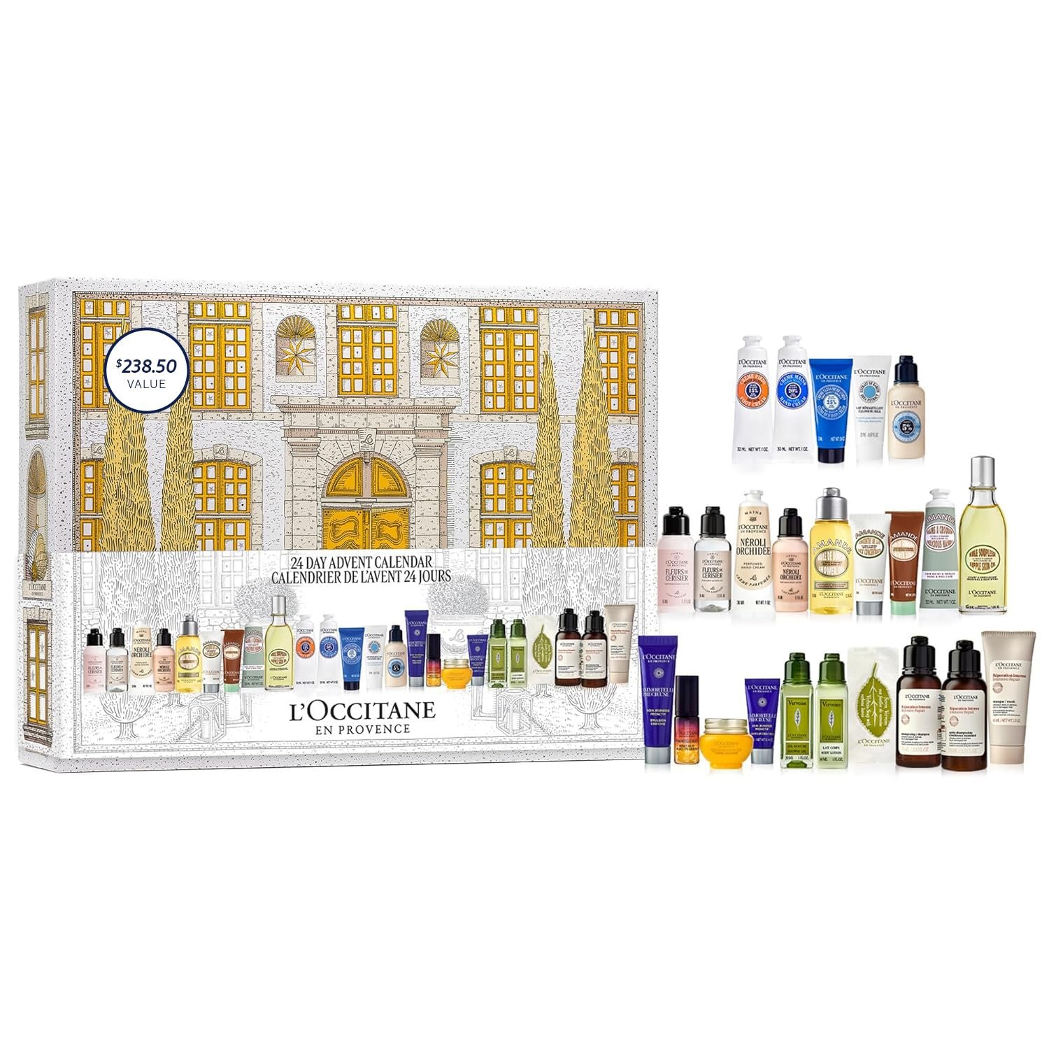 L’OCCITANE Advent Calendar, 24-Piece Luxury Beauty Countdown Holiday Gift Set Including Daily Skincare, Hair, Body & Fragrance, Travel Size Minis