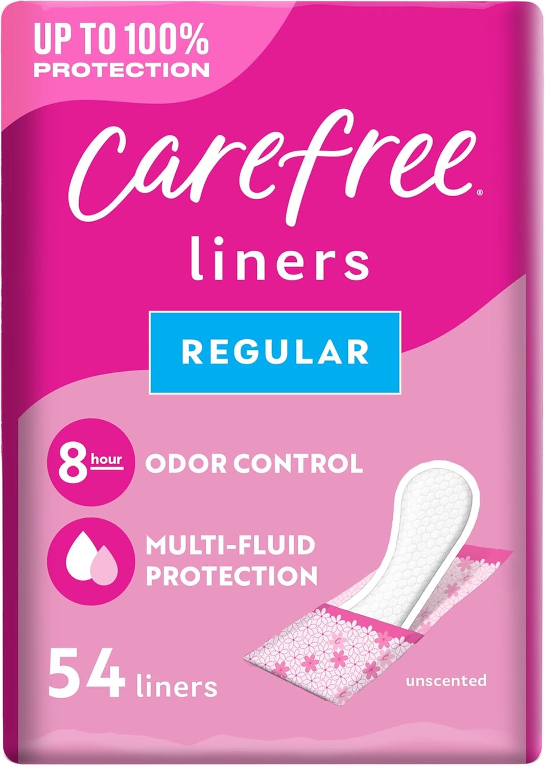 Carefree Panty Liners for Women, Regular, Wrapped, Unscented, 54ct