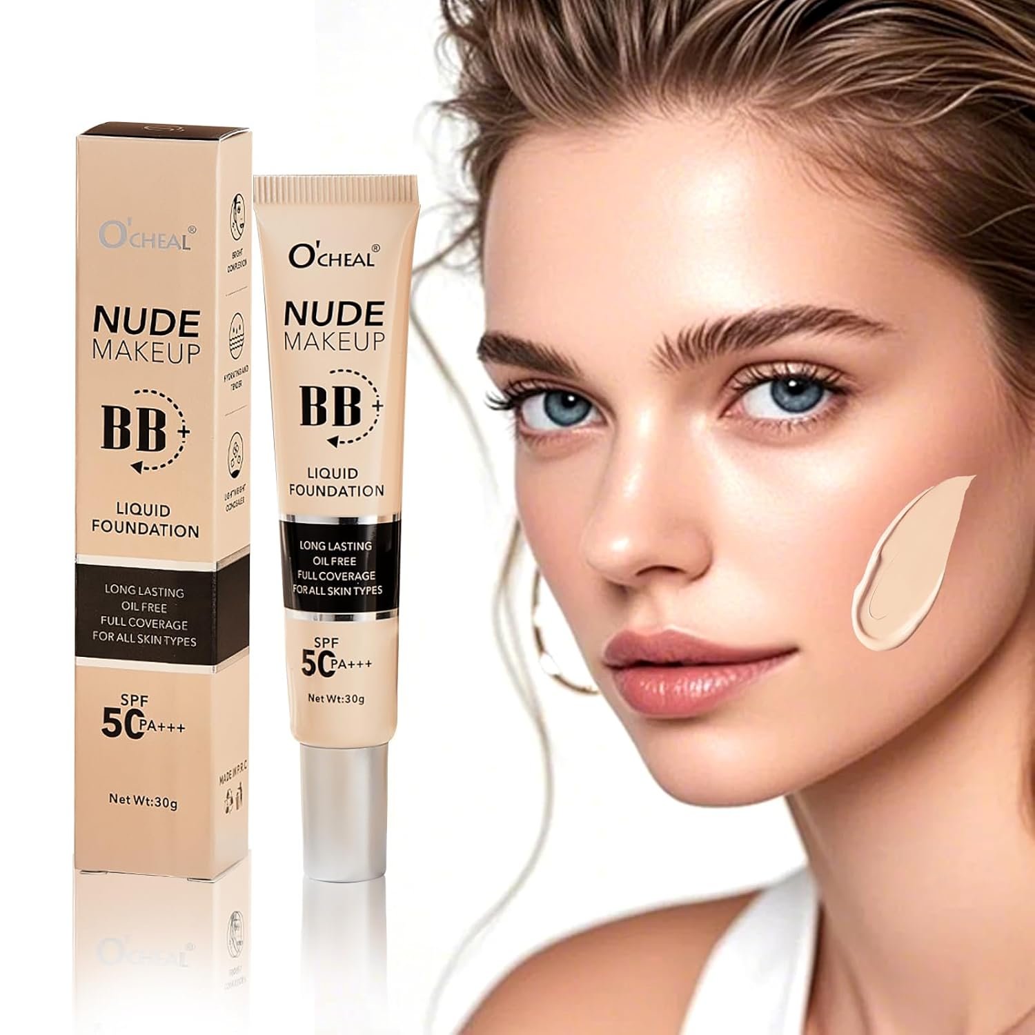 O’CHEAL BB Cream with SPF 50+ | Full Coverage Tinted Moisturizer with Buildable Concealer Powder Foundation, Oil-Free, Hydrating & Matte Finish | Vegan, Cruelty-Free, for All Skin Types(Ivory)