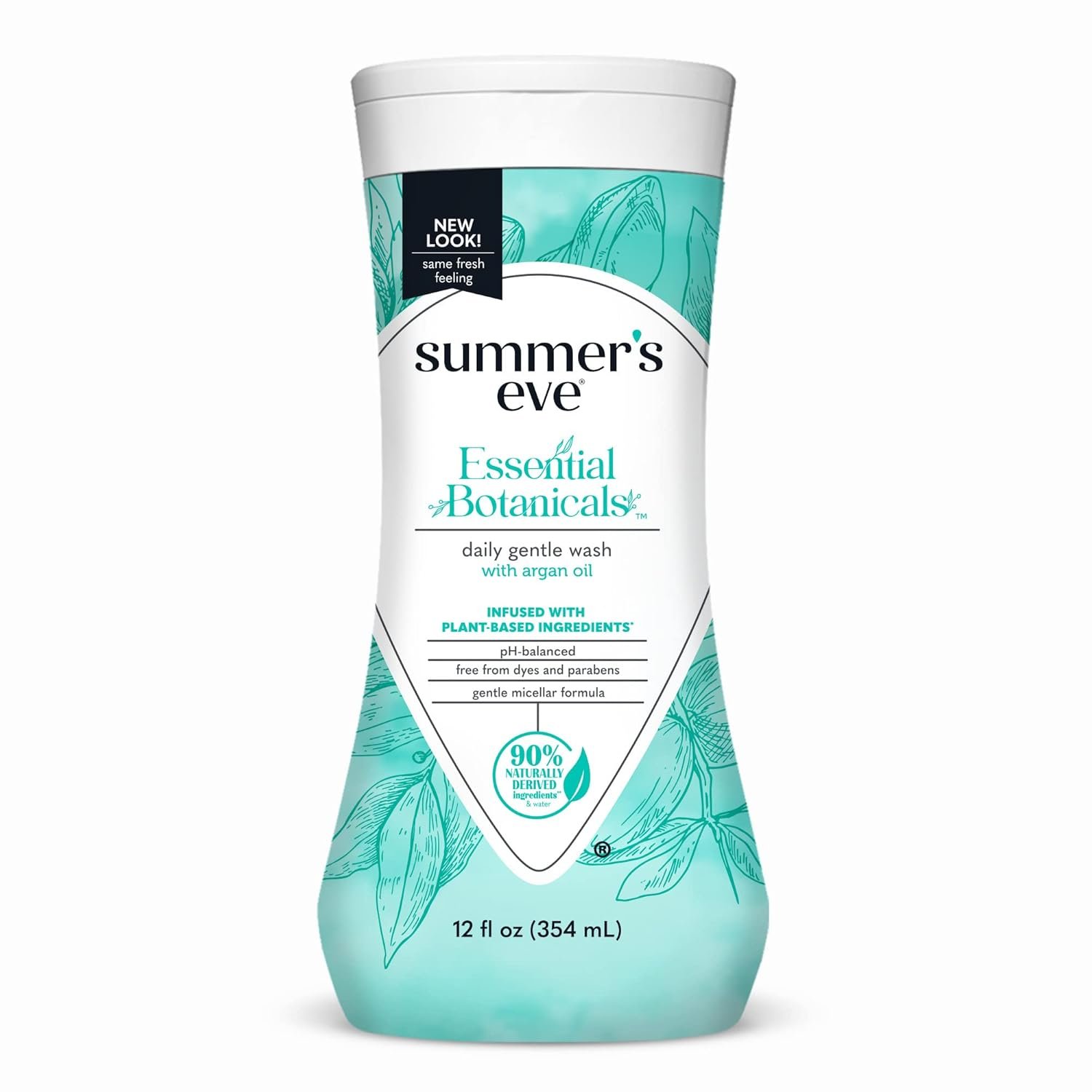 Summer’s Eve Essential Botanicals All-Over Daily Feminine Wash with Argan Oil, Gentle pH-Balanced Body Wash for Women, Removes Vaginal Odor and Refreshes, 12 Fl Oz