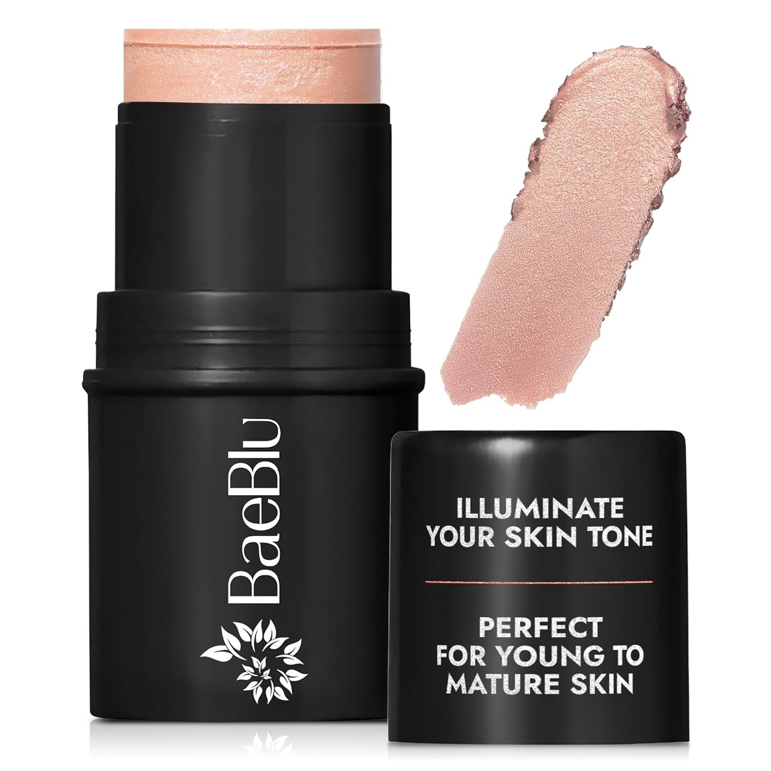 BaeBlu – Organic Cream Highlighter Stick – 100% Natural Vegan Cream Highlighter Makeup, Multi-Use for Lips, Cheeks & Eyes, Buildable Shimmer, Gluten-Free, Paraben-Free, Made in USA, Moscato