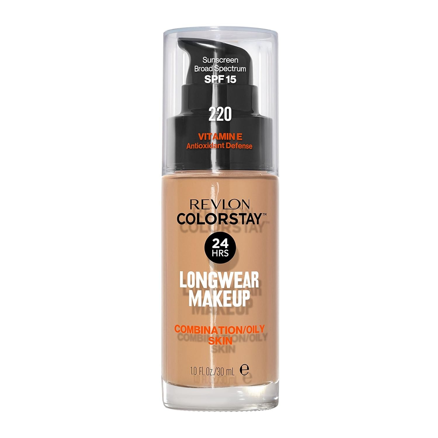 Revlon Liquid Foundation, ColorStay Face Makeup for Combination & Oily Skin, SPF 15, Medium-Full Coverage with Matte Finish, 220 Natural Beige, 1 Fl Oz