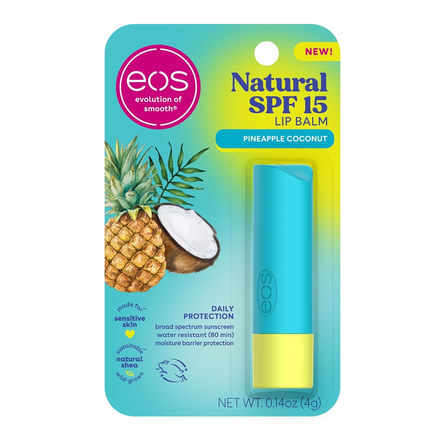 eos Natural SPF 15 Lip Balm- Pineapple Coconut, Water Resistant Daily Sun Protection & Lip Sunblock, 0.14 oz