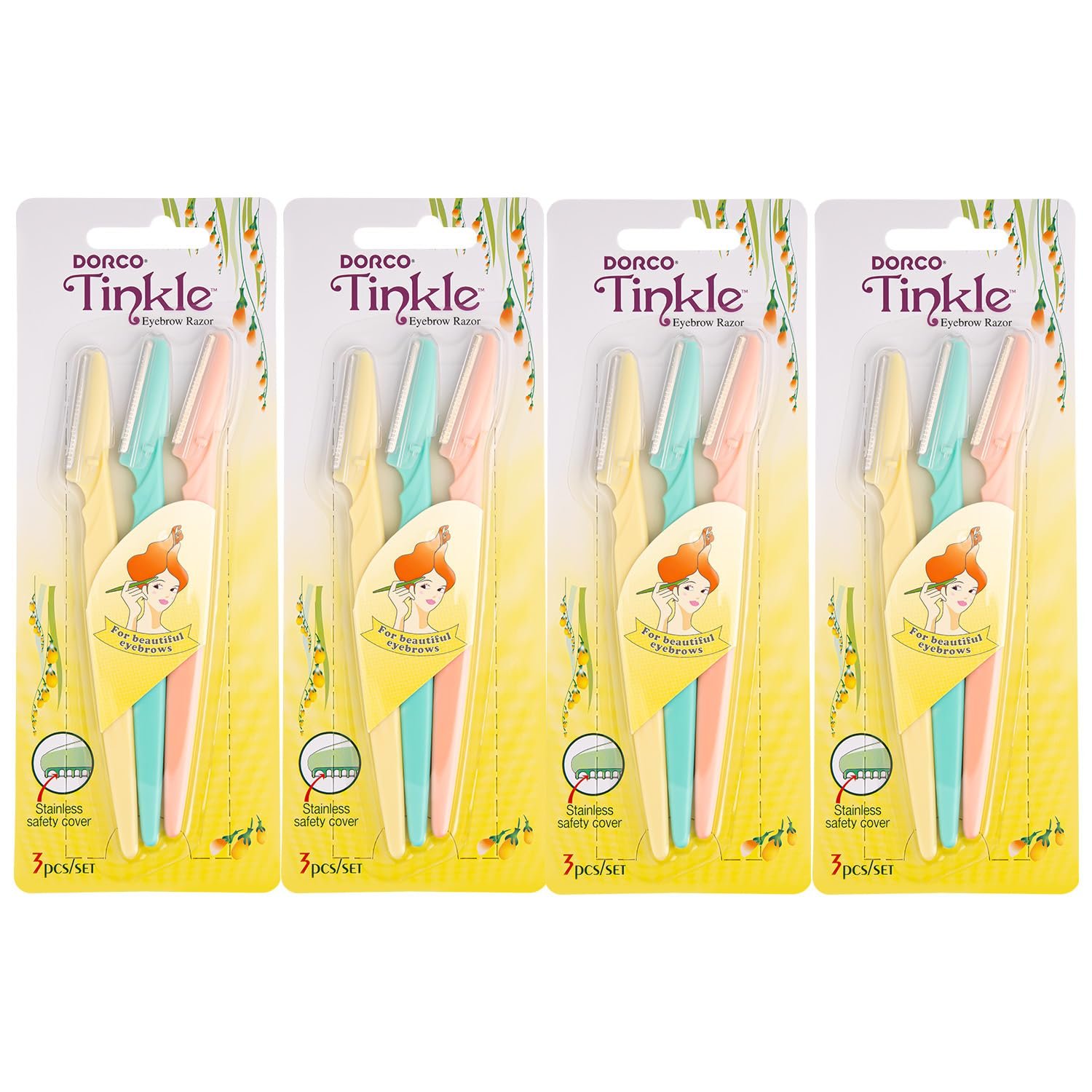 Tinkle Dermaplaning Tool 12ct, Dermaplane Razor for Women, Safe and Easy Peach Fuzz Remover, Eyebrow Trimmer with Protective Cover (4 Packs of 3)