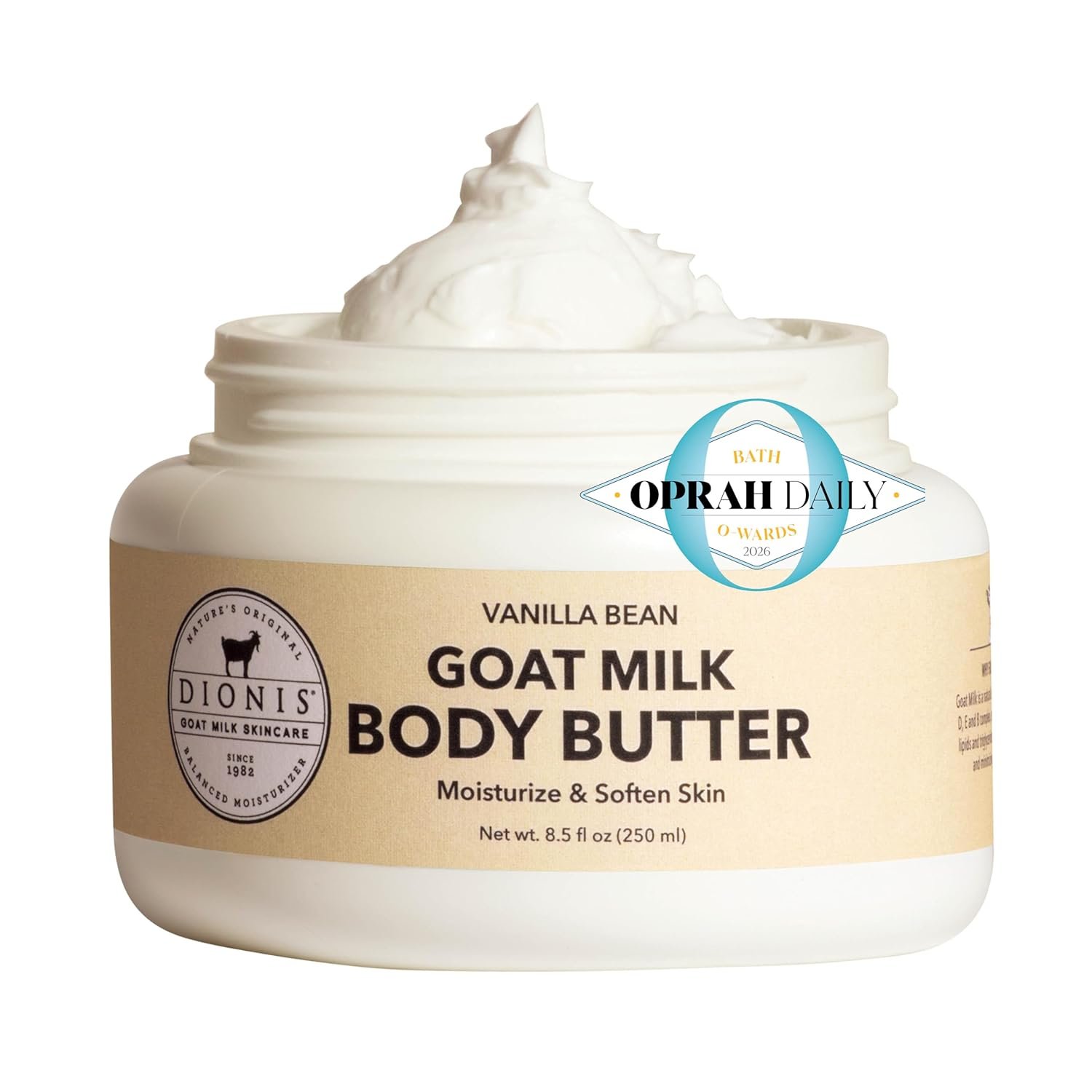 Dionis Goat Milk Whipped Body Butter – Rich & Moisturizing Body Cream, Goat Milk Lotion with Squalane, Hydrating Body Moisturizer for Dry Skin – Vanilla Bean 8.5 oz