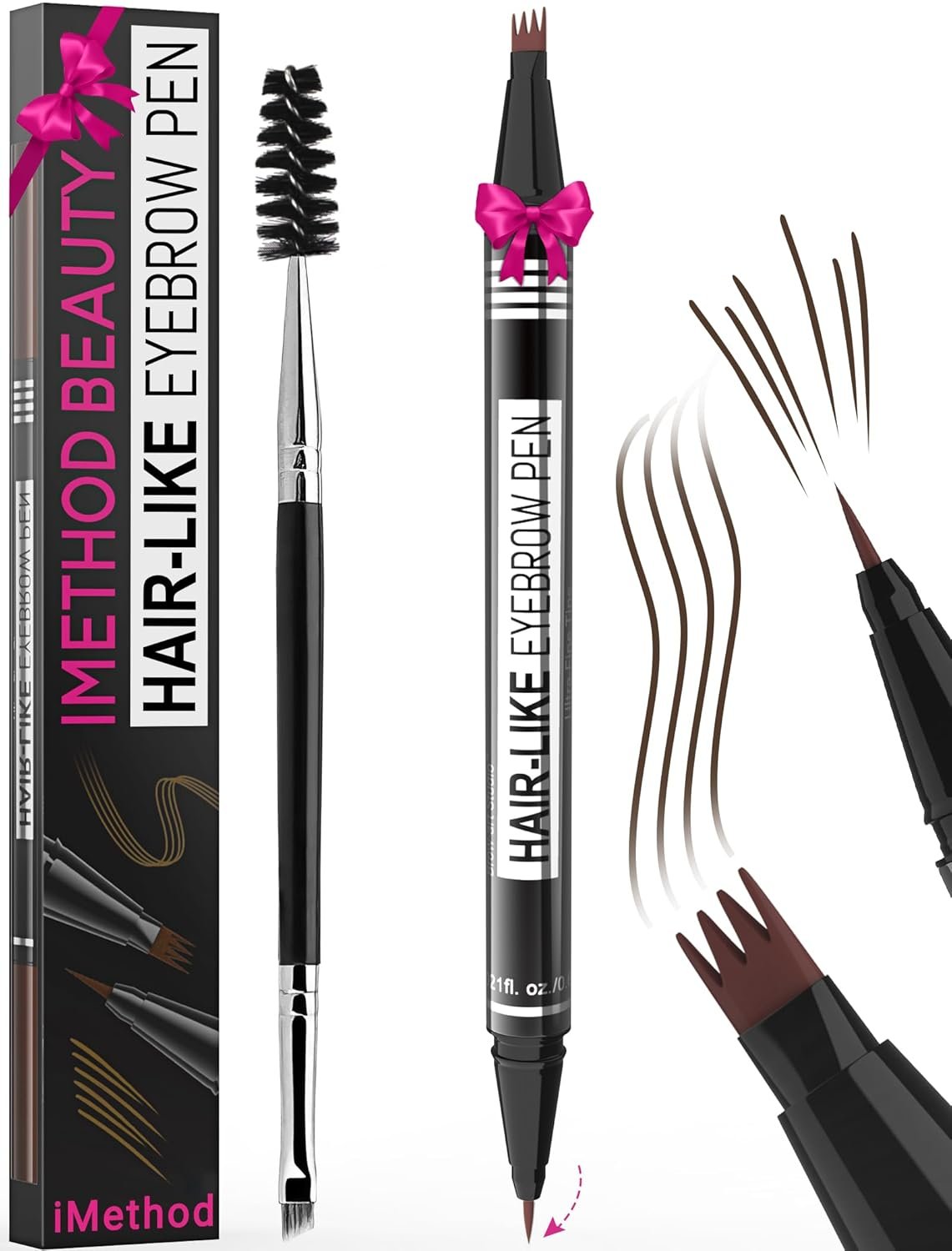 iMethod Eyebrow Pen – Eyebrow Pencil Magical 2-in-1 Eye Brow Pencils for Women with 4-Fork-Tip & Precise Brush-Tip for Natural Hair-Like Brows, Last All-Day, with Eyebrow Spoolie Brush, Dark Brown
