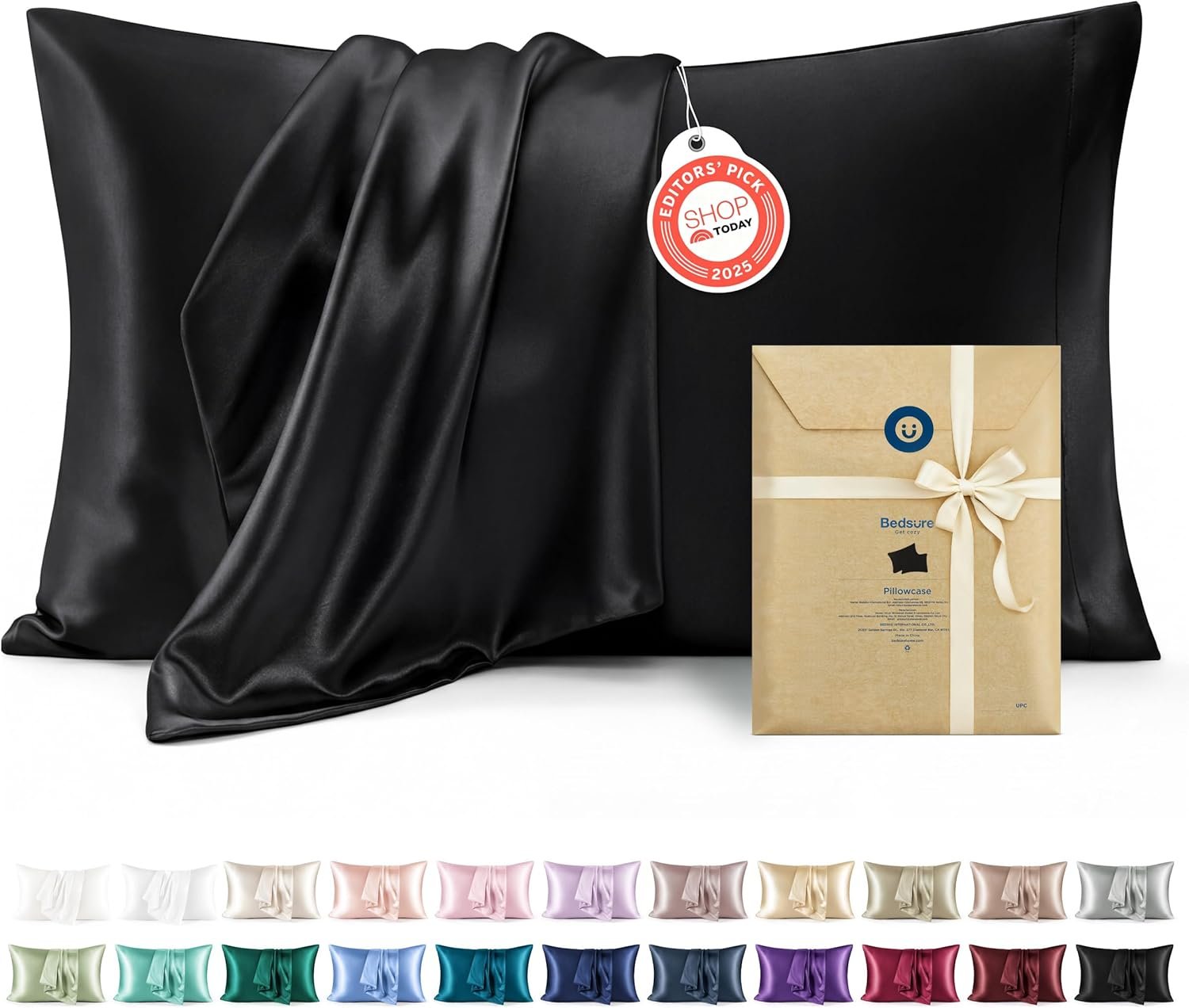 Bedsure Satin Pillowcase for Hair and Skin Queen – Black Silky Pillowcase 2 Pack with Envelope Closure, Similar to Silk Pillow Cases, Gifts for Women Men, 20×30 Inches, 2pcs