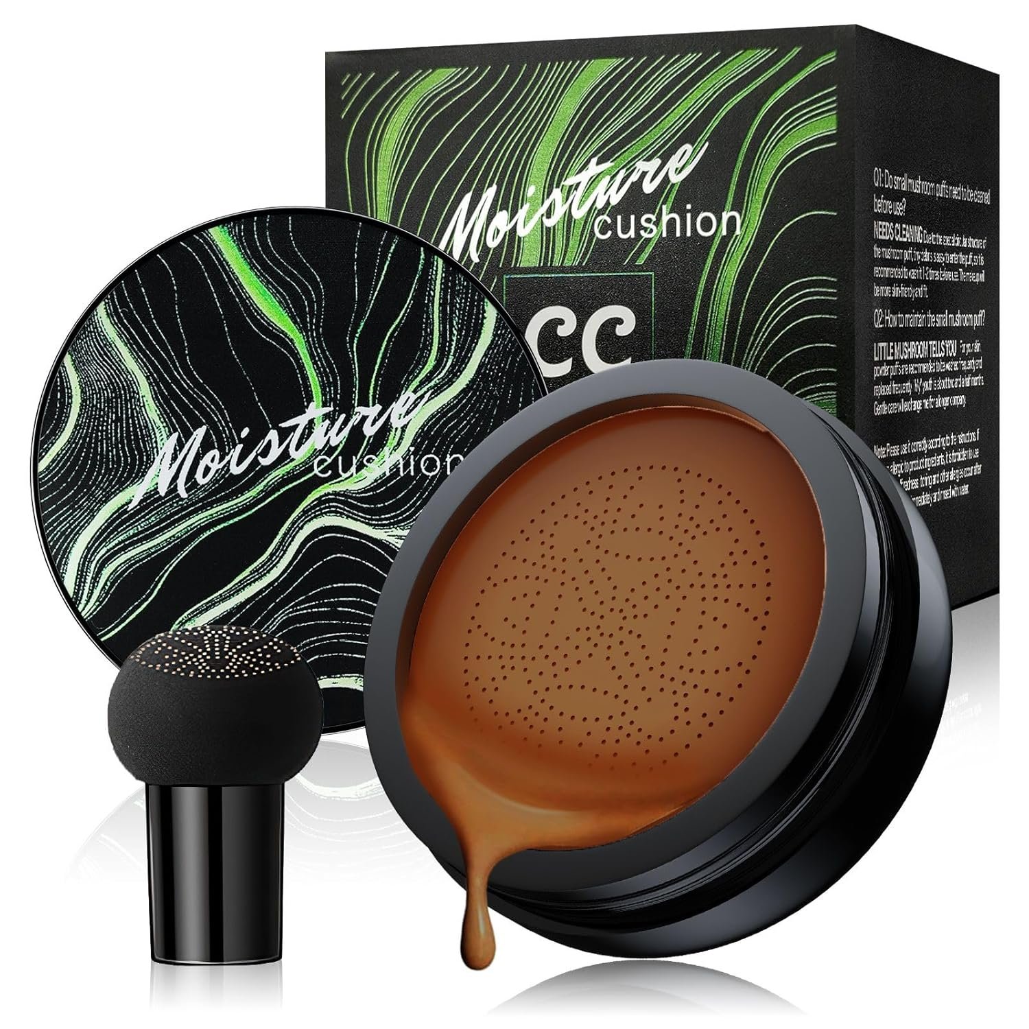 Air Cushion CC Cream Foundation – BB Cream Concealer for Older Women, Foundation Makeup Brightening & Moisturizing Concealer Full Coverage Matte Finish, Tattoo Cover up Makeup Waterproof (Deep)