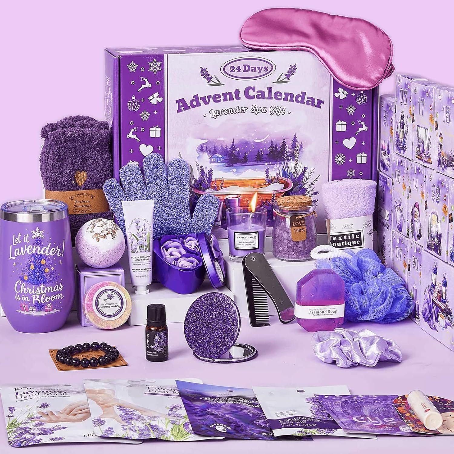 Advent Calendar 2026 Adult Women -24 Days of Christmas Advent Calendar for Mom, Wife, Girlfriend, Sister, Her – Lavender Spa Gifts Basket Set Includes Coffee Mugs, Scented Candle, Bath Salt, Soap