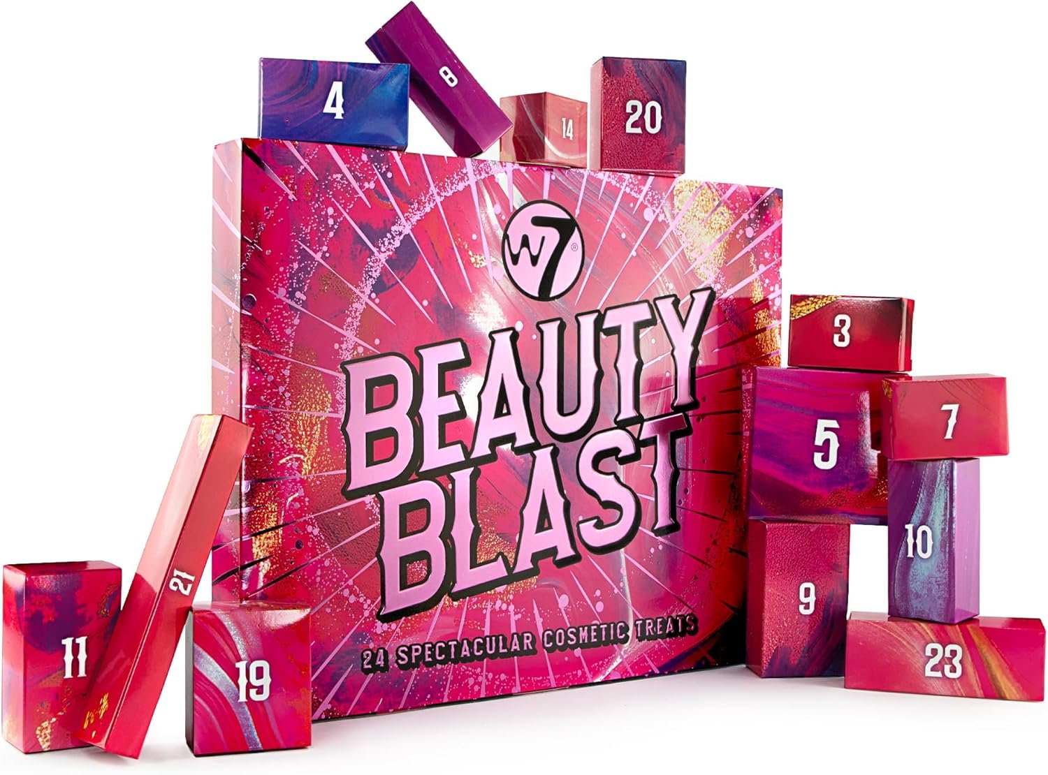 W7 Beauty Blast – Makeup Advent Calendar 2025 – Beauty & Cosmetic Calendar – Individually Boxed Makeup & Cosmetic Surprises For the 24 Days to Christmas – Cruelty Free Gifting