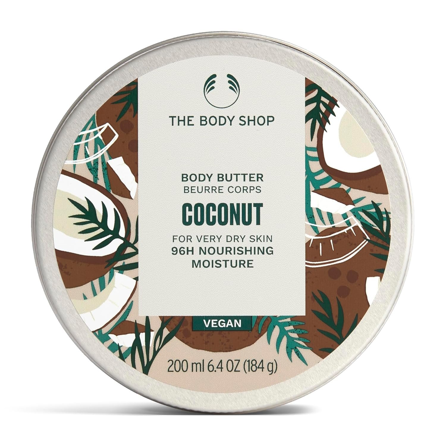 The Body Shop Body Butter | 96hr Nourishing Moisture for Dry Skin | Non-Greasy with Shea Butter for Smoother Softer Skin, Vegan, 200 ml / 6.4 oz (Coconut)