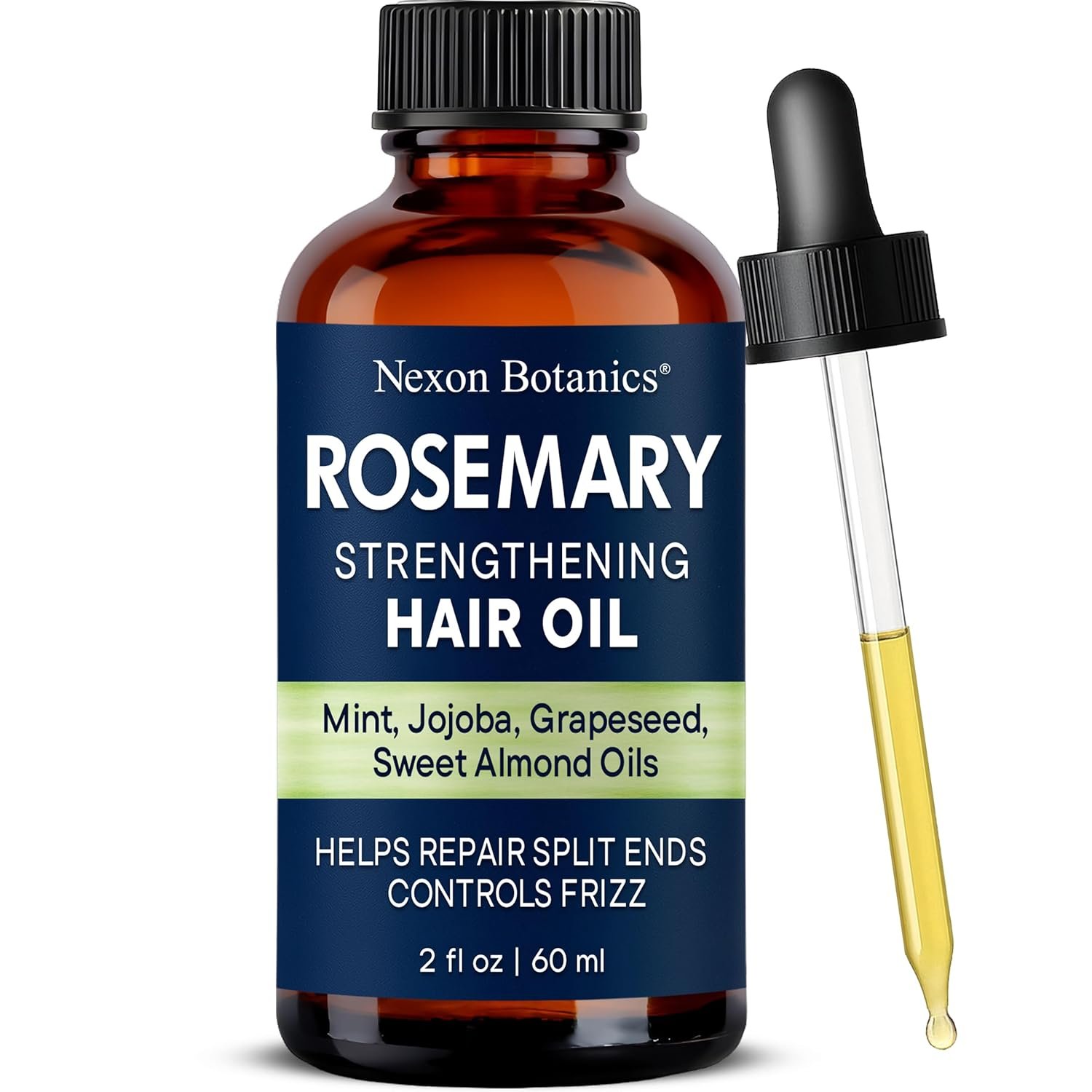 Rosemary Hair Oil for Hair Growth, 2 fl oz – Lightweight Scalp Oil Treatment with Peppermint, Jojoba, Grapeseed, Tea Tree, Sweet Almond & Vitamin E – Nexon Botanics